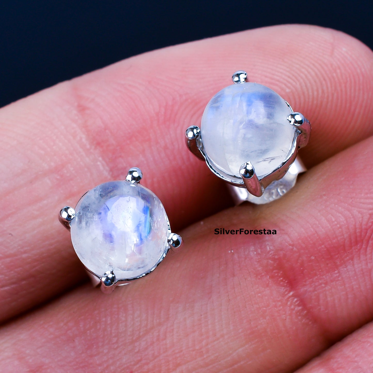 Moonlit Glow – Sterling Silver Moonstone Studs