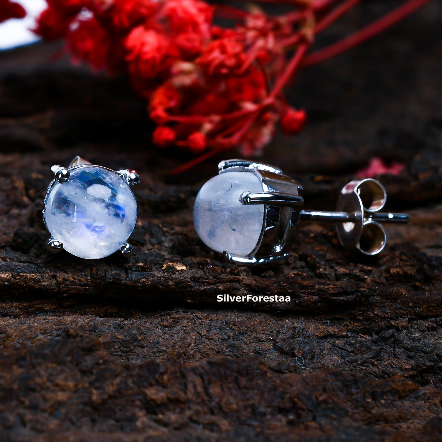 Moonlit Glow – Sterling Silver Moonstone Studs