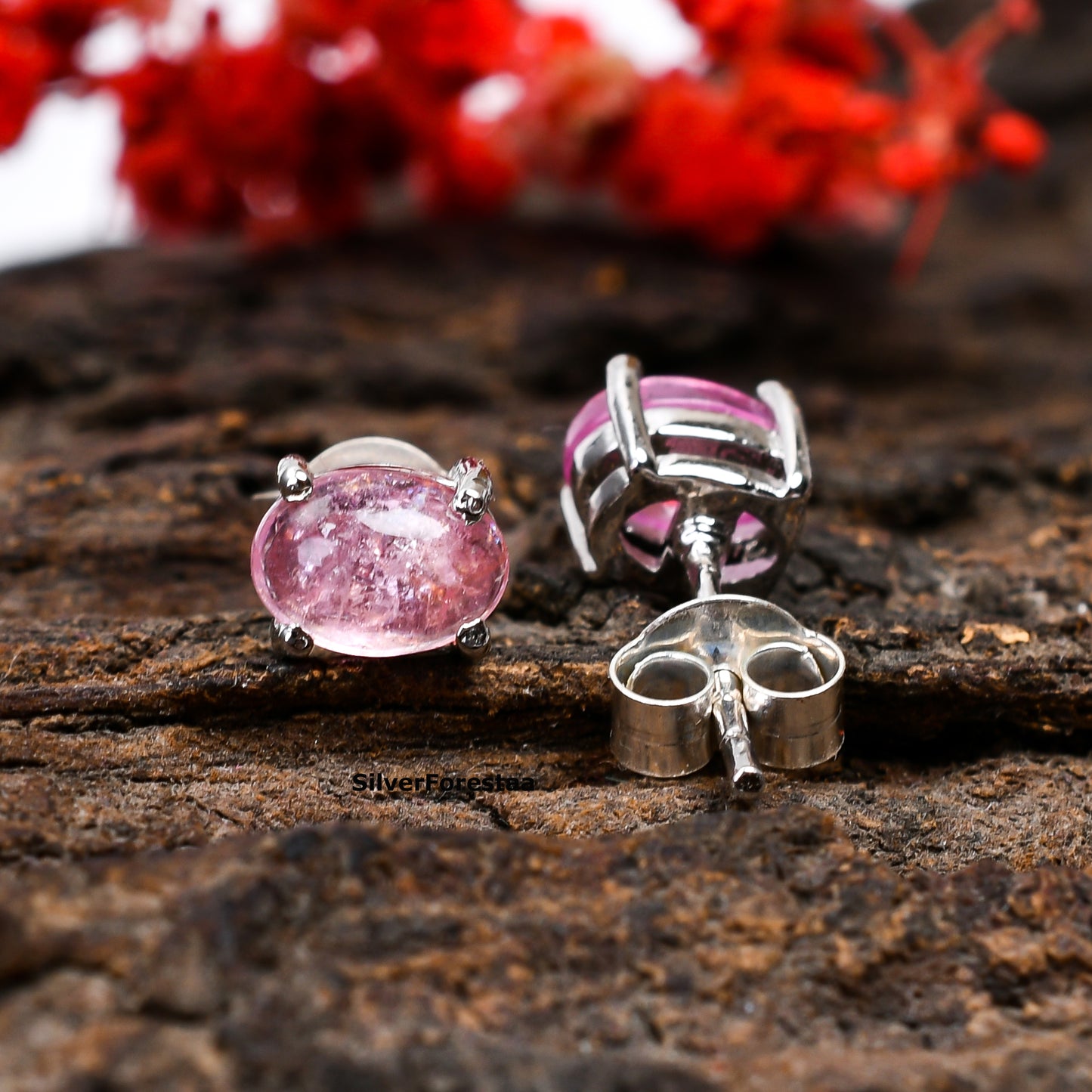 Minimalist Pink Tourmaline Earrings for Women