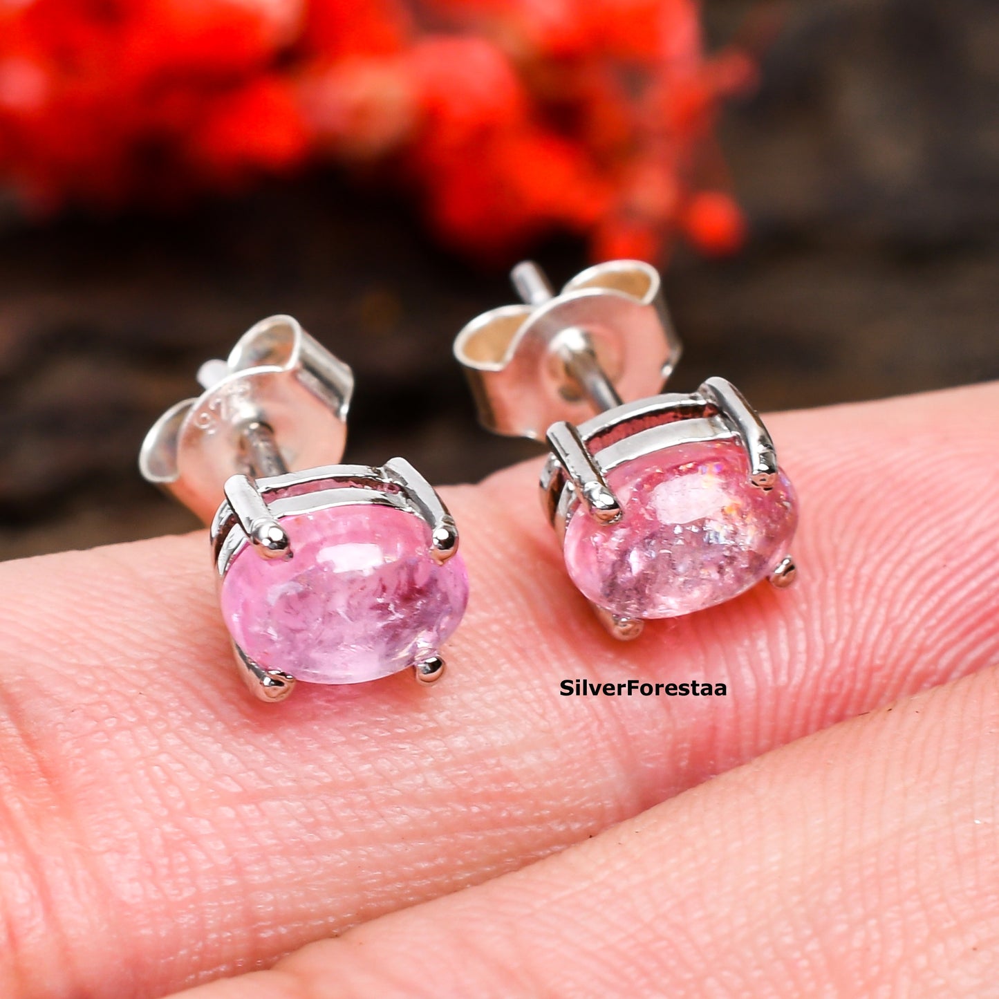 Minimalist Pink Tourmaline Earrings for Women