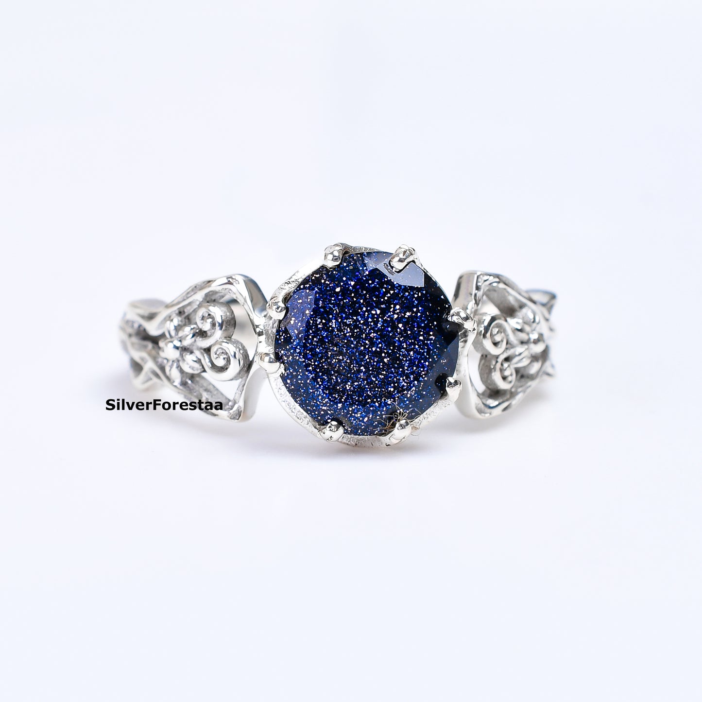 Bohemian Blue Sandstone Gemstone Ring in 925 Sterling Silver – Mystical Artisan Jewelry