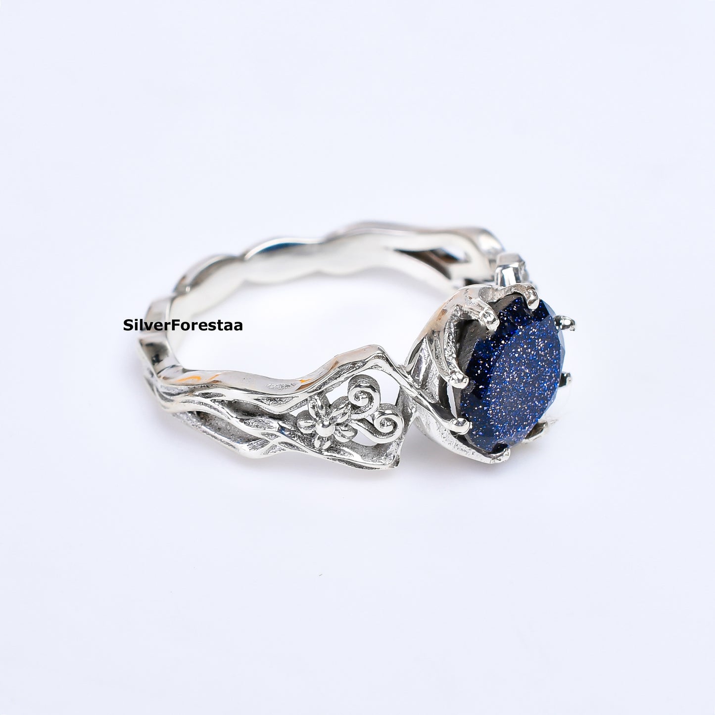 Bohemian Blue Sandstone Gemstone Ring in 925 Sterling Silver – Mystical Artisan Jewelry