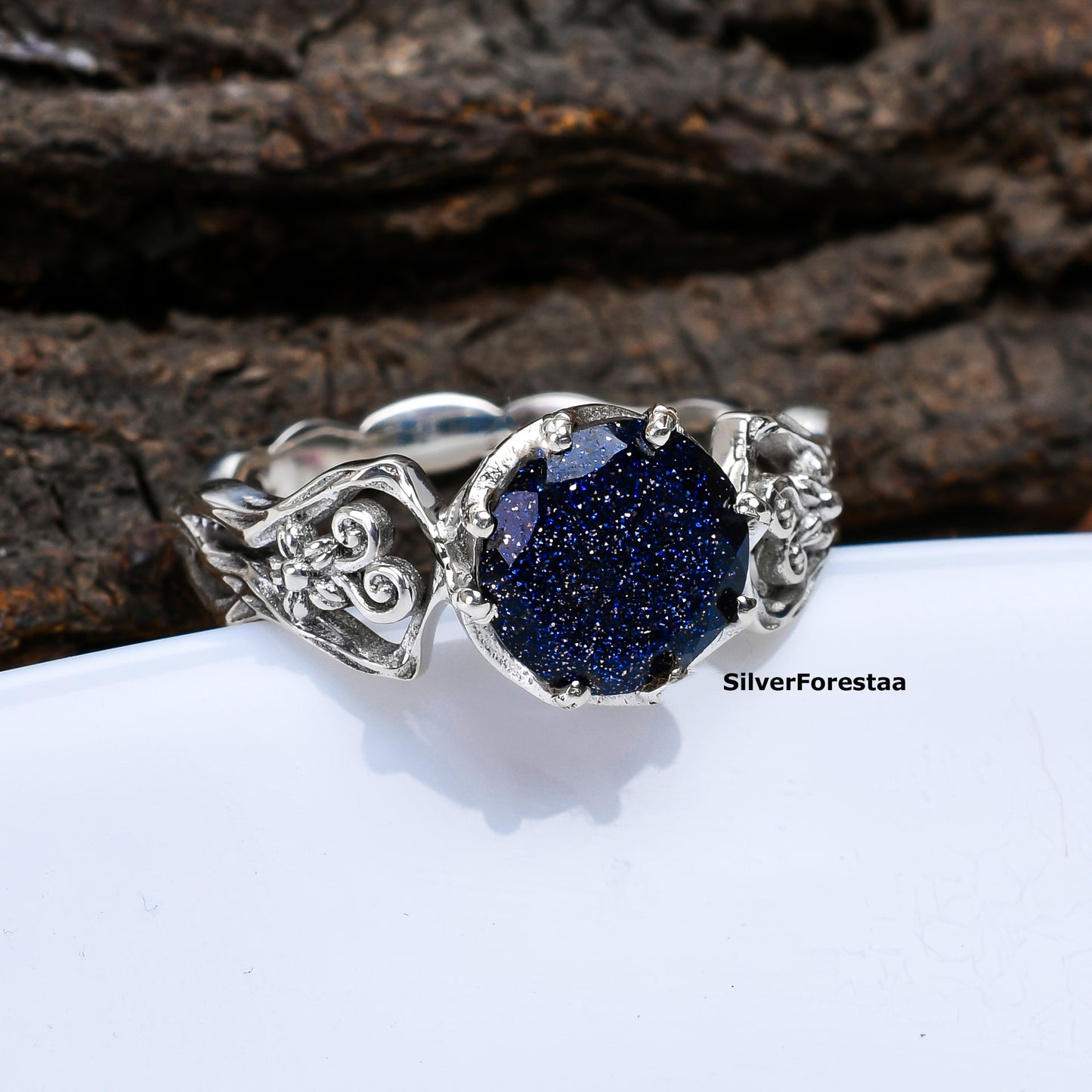 Bohemian Blue Sandstone Gemstone Ring in 925 Sterling Silver – Mystical Artisan Jewelry