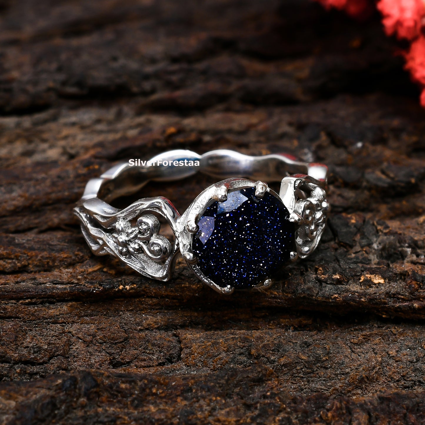 Bohemian Blue Sandstone Gemstone Ring in 925 Sterling Silver – Mystical Artisan Jewelry