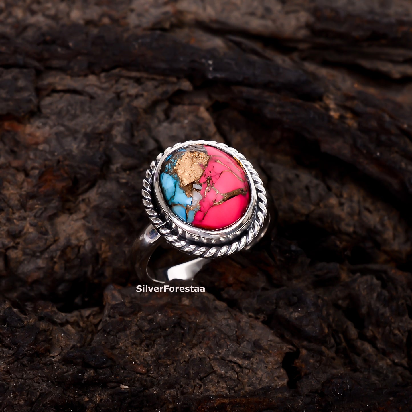 Pastel Spirit Ring – Cotton Candy Turquoise in Rustic Silver