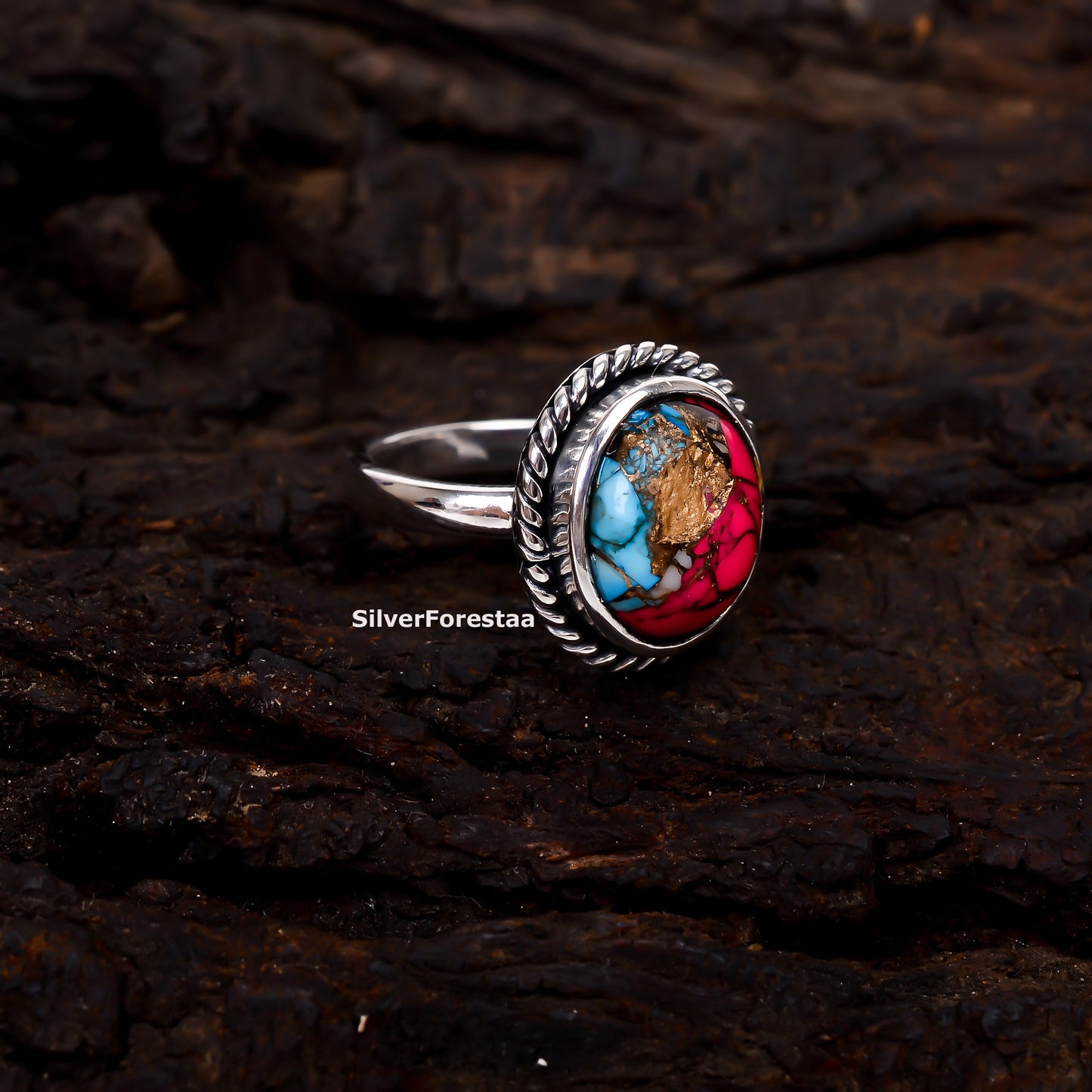 Pastel Spirit Ring – Cotton Candy Turquoise in Rustic Silver