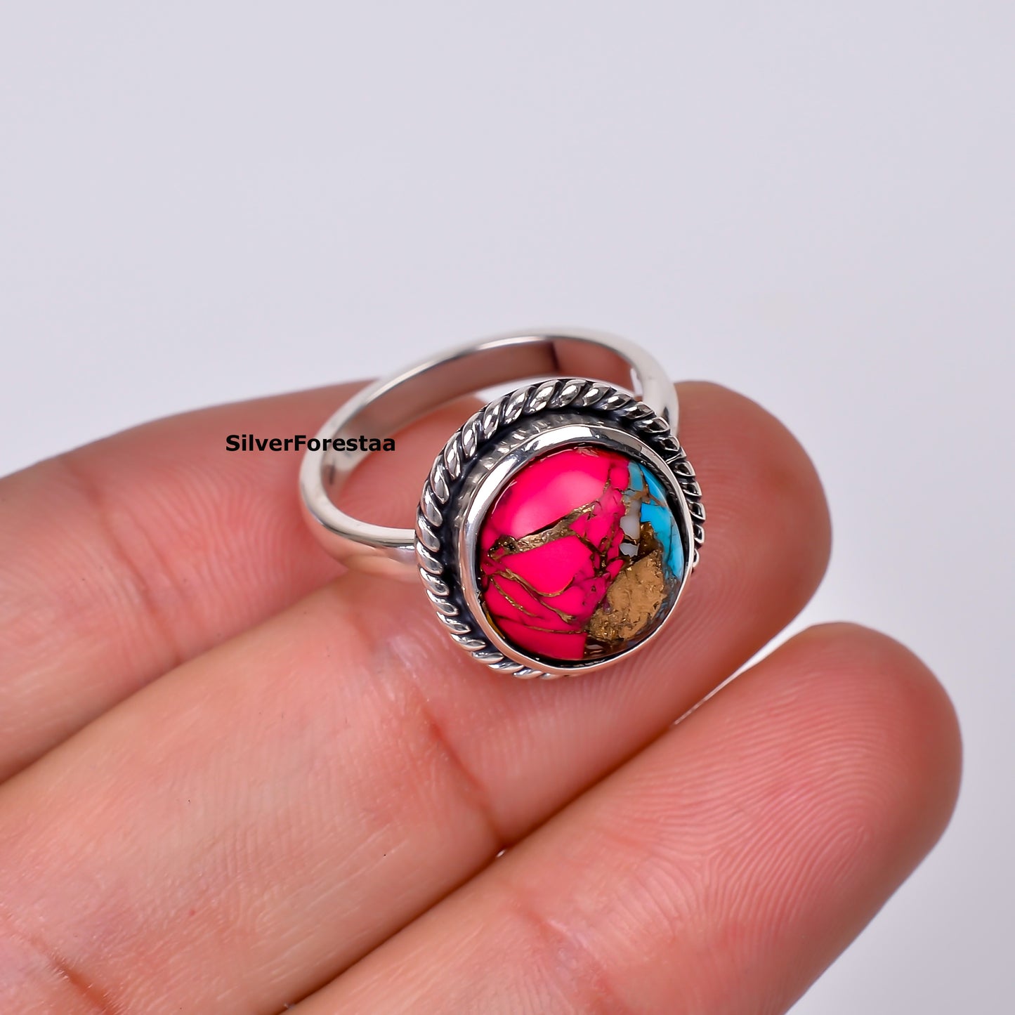 Pastel Spirit Ring – Cotton Candy Turquoise in Rustic Silver