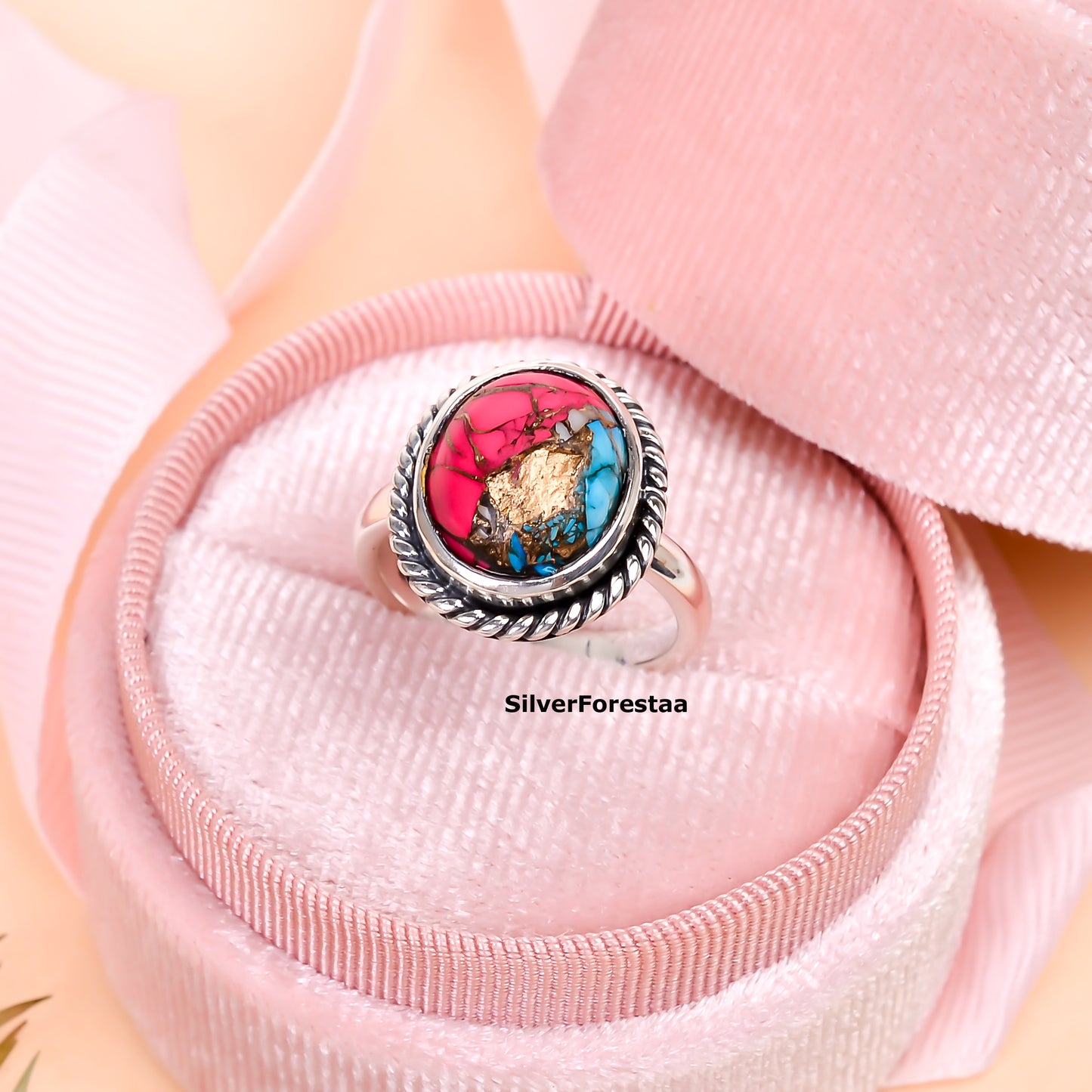 Pastel Spirit Ring – Cotton Candy Turquoise in Rustic Silver