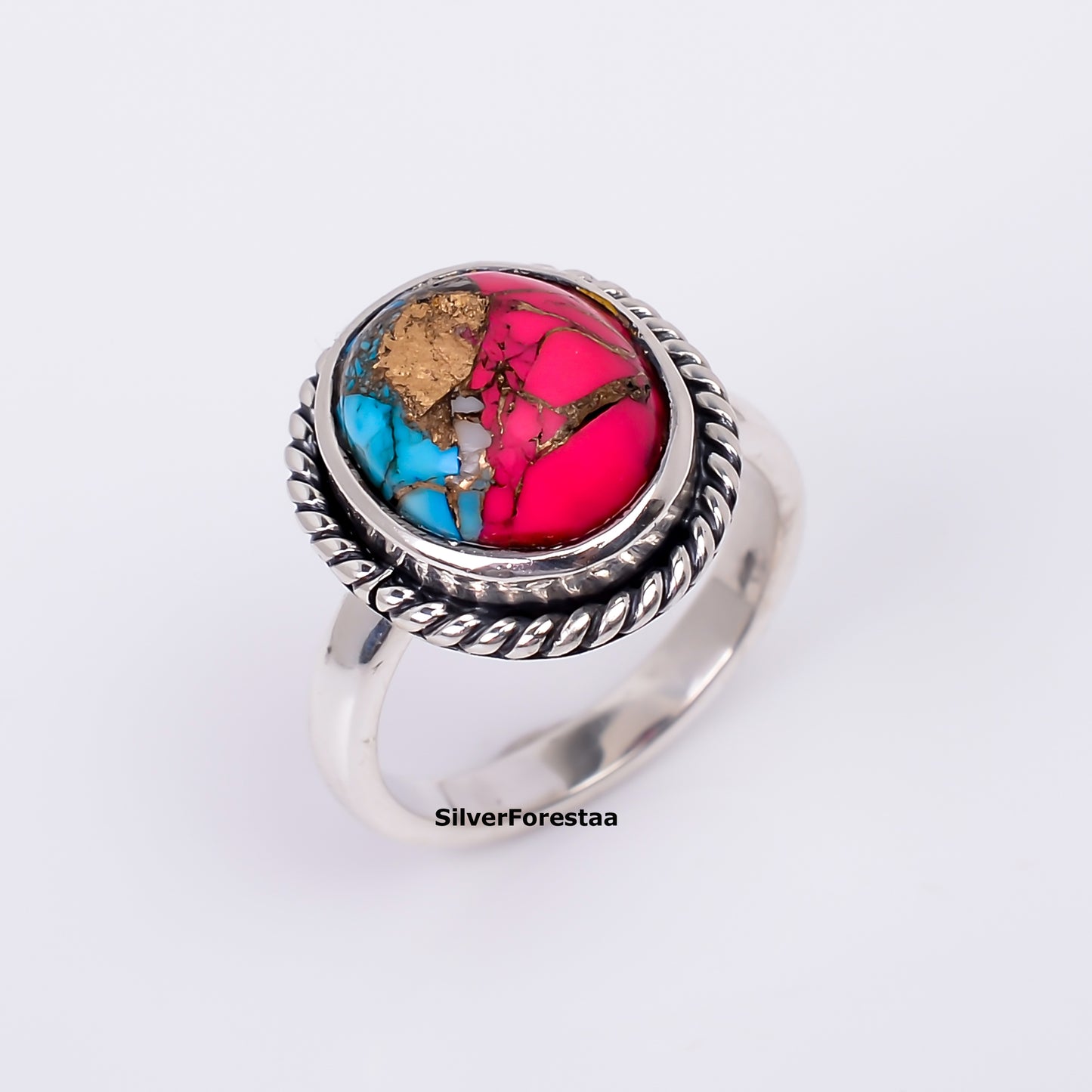 Pastel Spirit Ring – Cotton Candy Turquoise in Rustic Silver