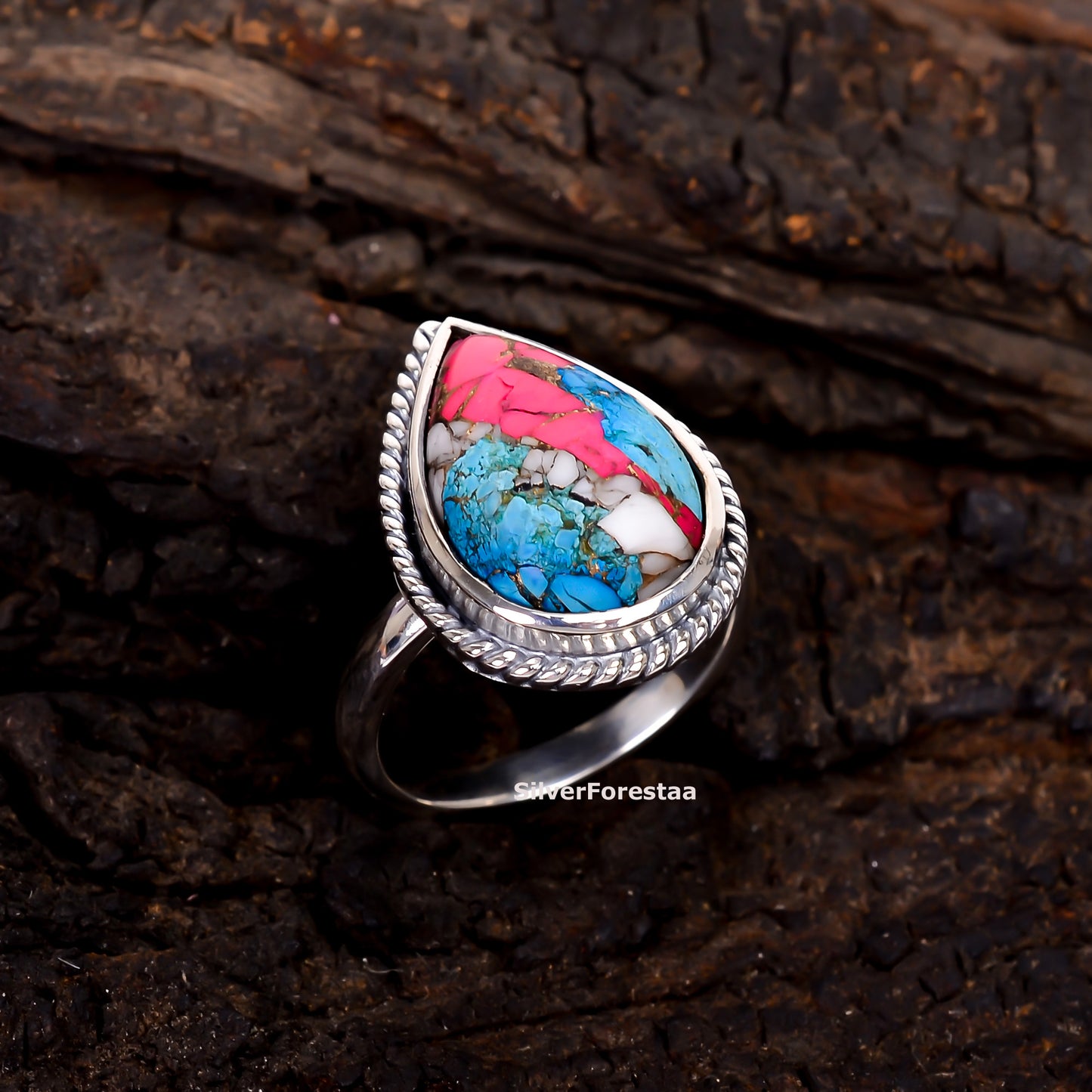 Desert Rose Dreams – Bohemian Turquoise Ring in Sterling Silver