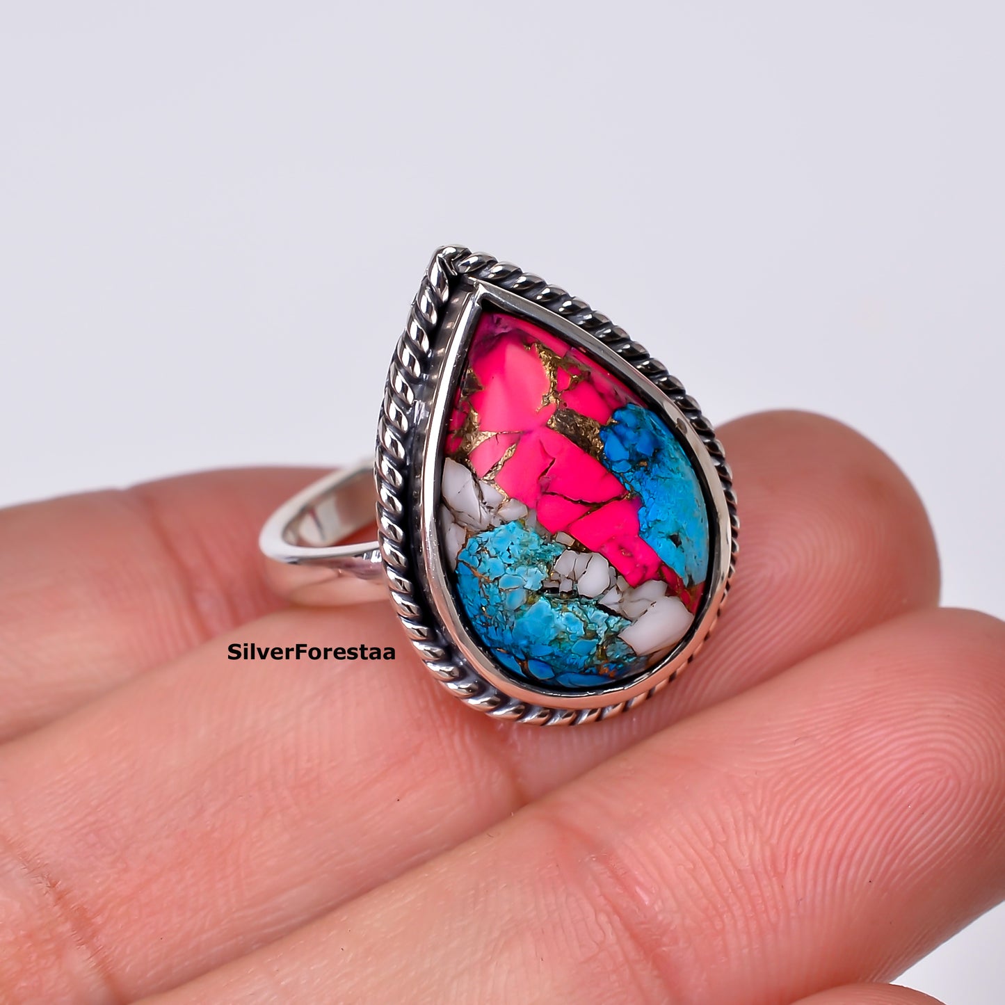 Desert Rose Dreams – Bohemian Turquoise Ring in Sterling Silver