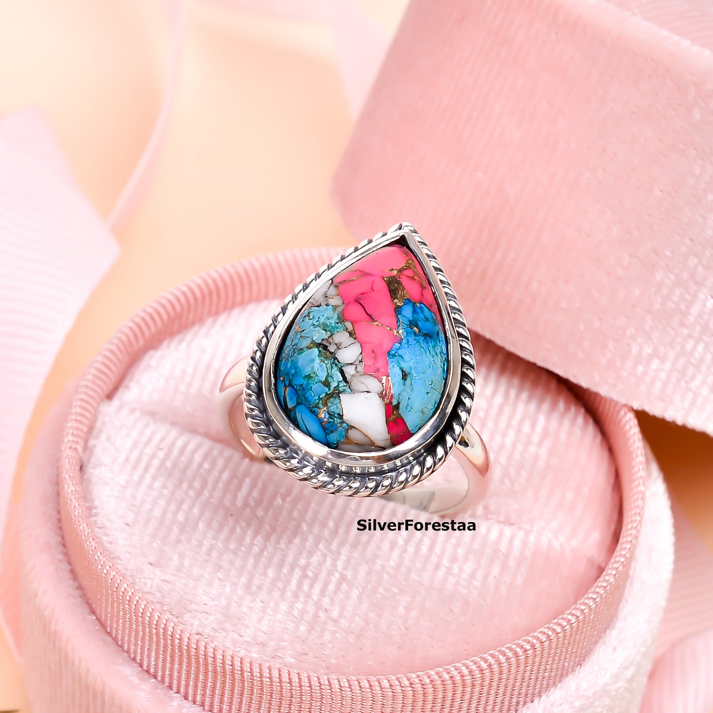 Desert Rose Dreams – Bohemian Turquoise Ring in Sterling Silver