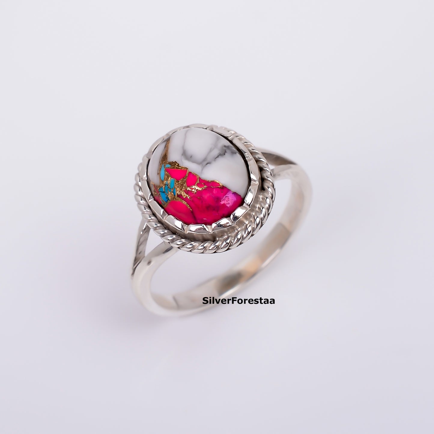 Handcrafted Boho Bliss – Cotton Candy Turquoise Silver Ring