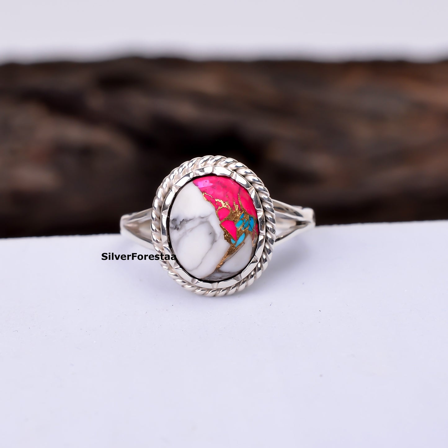 Handcrafted Boho Bliss – Cotton Candy Turquoise Silver Ring