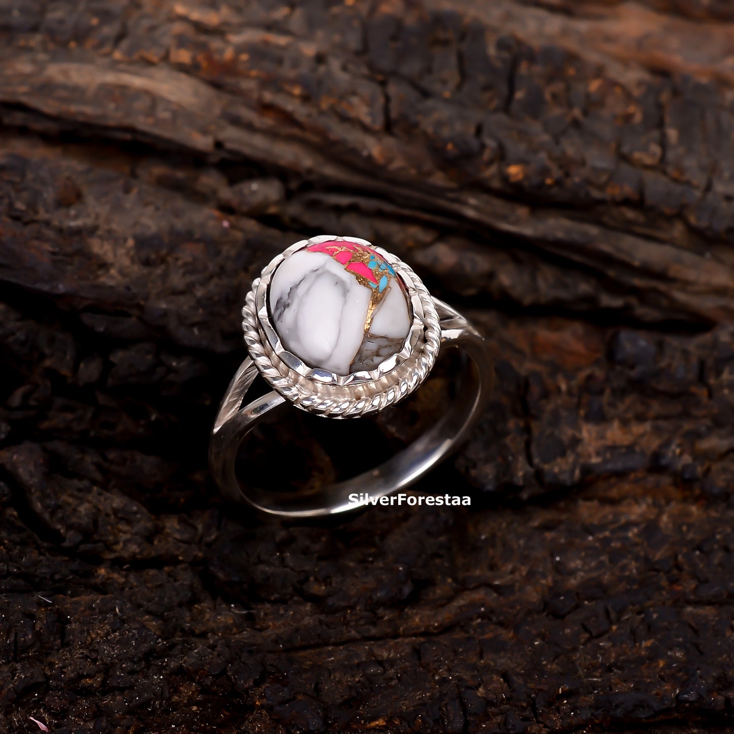 Handcrafted Boho Bliss – Cotton Candy Turquoise Silver Ring