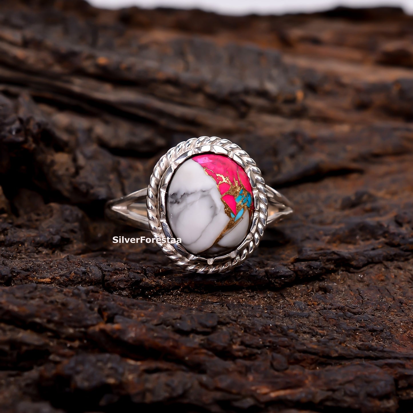 Handcrafted Boho Bliss – Cotton Candy Turquoise Silver Ring