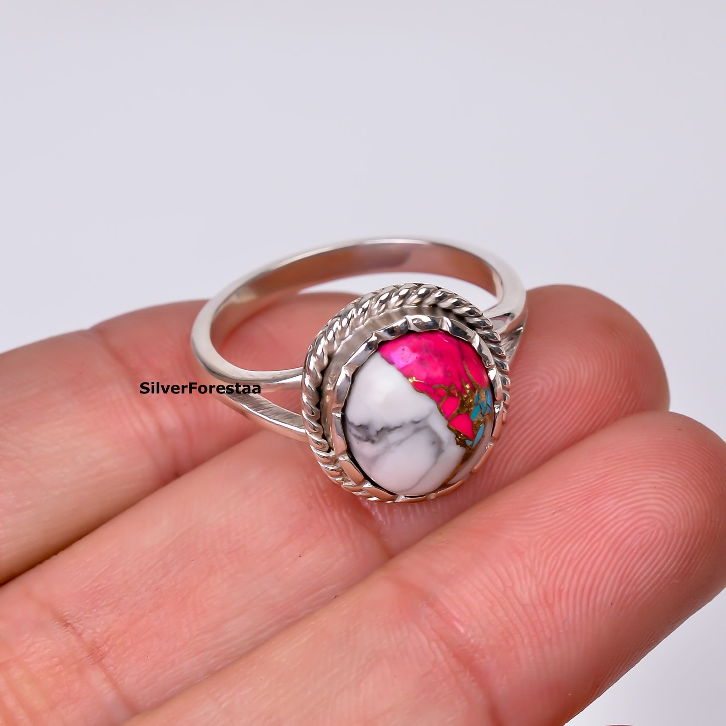 Handcrafted Boho Bliss – Cotton Candy Turquoise Silver Ring