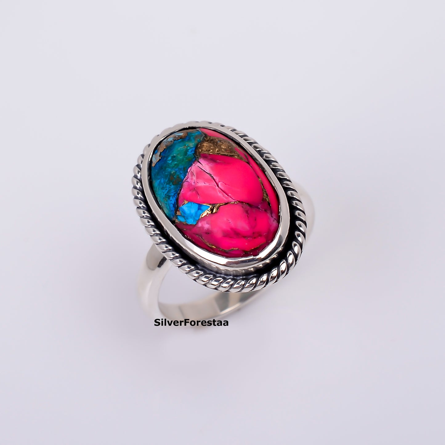Handcrafted Cotton Candy Turquoise Ring in Solid Silver