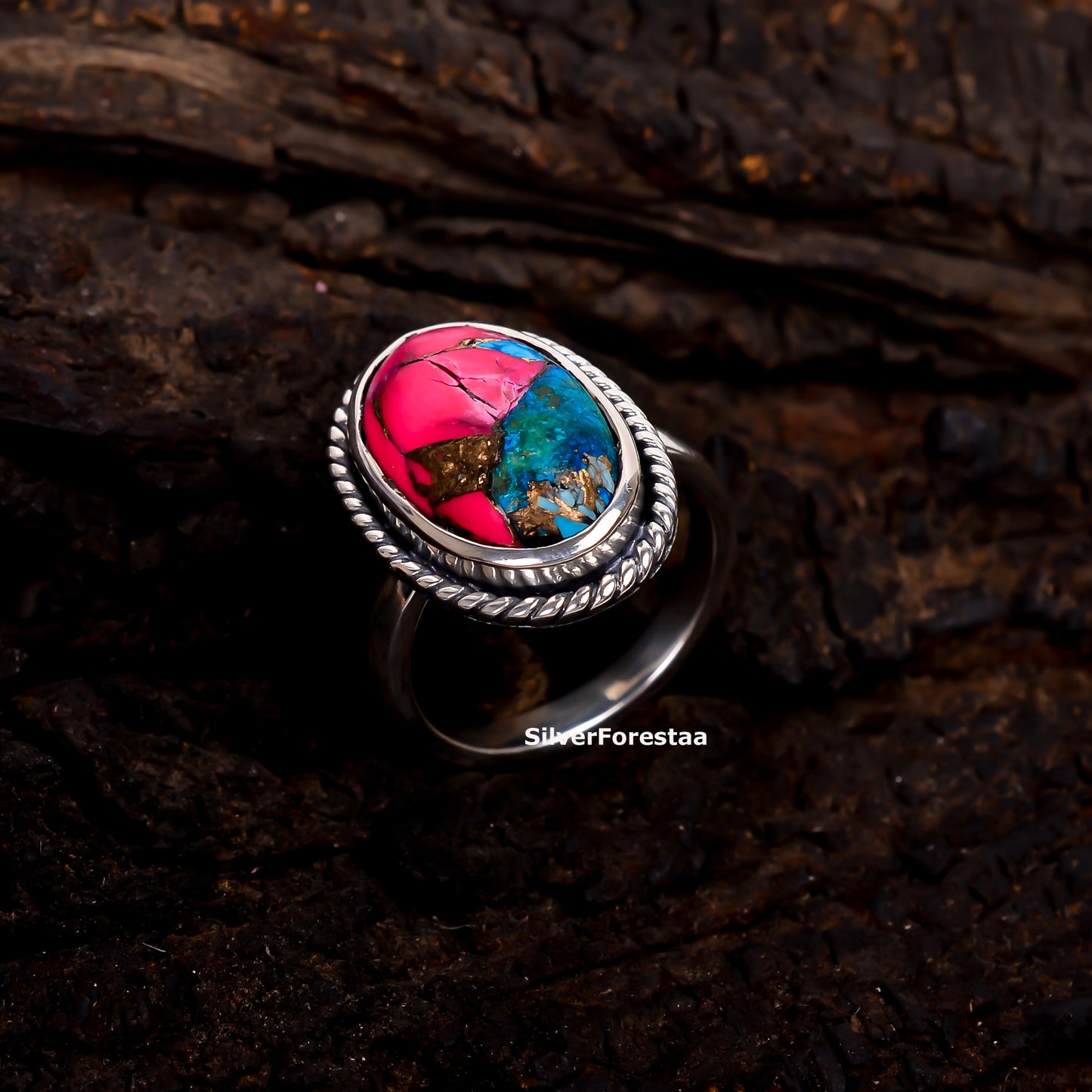 Handcrafted Cotton Candy Turquoise Ring in Solid Silver
