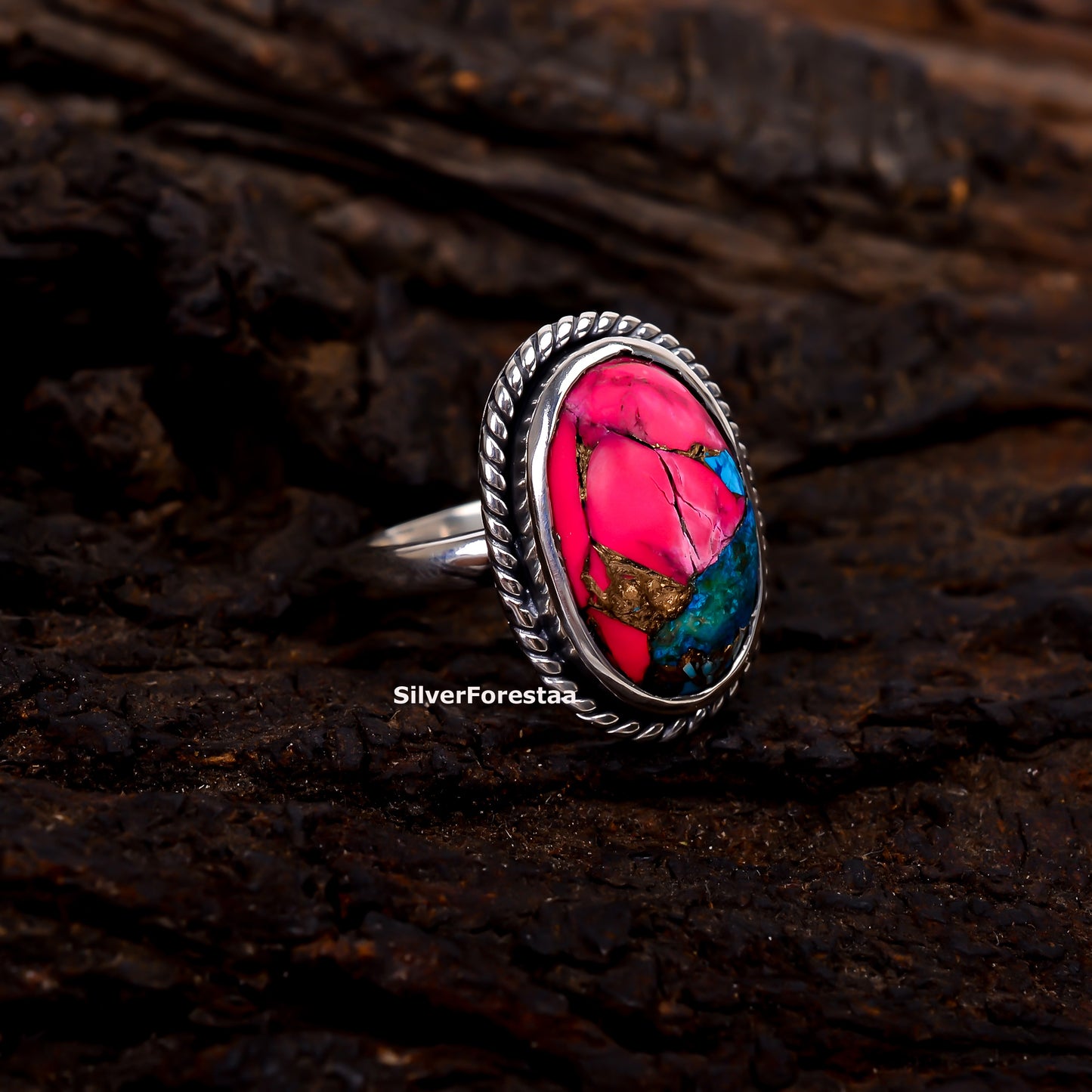 Handcrafted Cotton Candy Turquoise Ring in Solid Silver