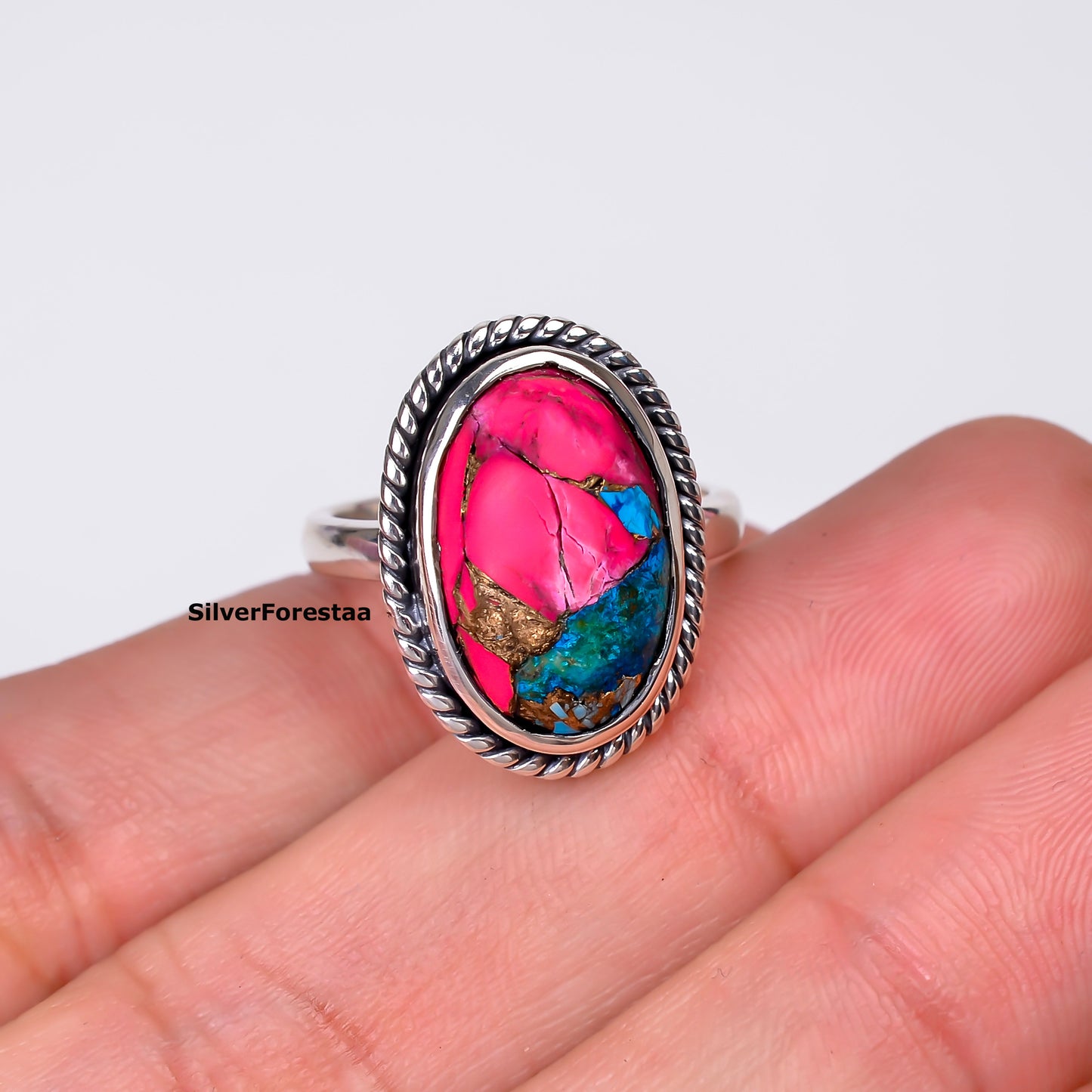 Handcrafted Cotton Candy Turquoise Ring in Solid Silver
