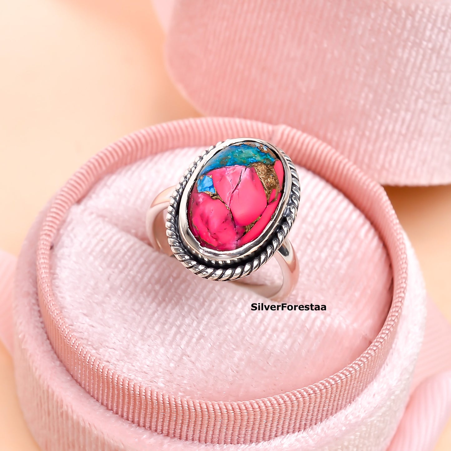 Handcrafted Cotton Candy Turquoise Ring in Solid Silver