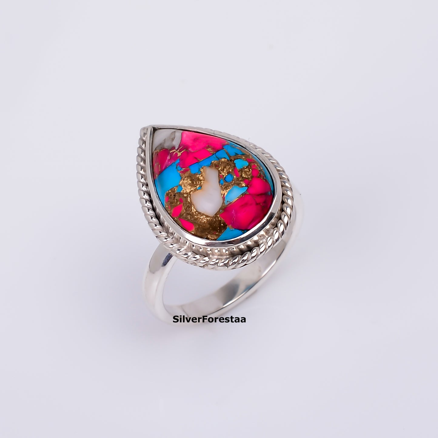Artisan Cotton Candy Turquoise Ring in Pure Sterling Silver