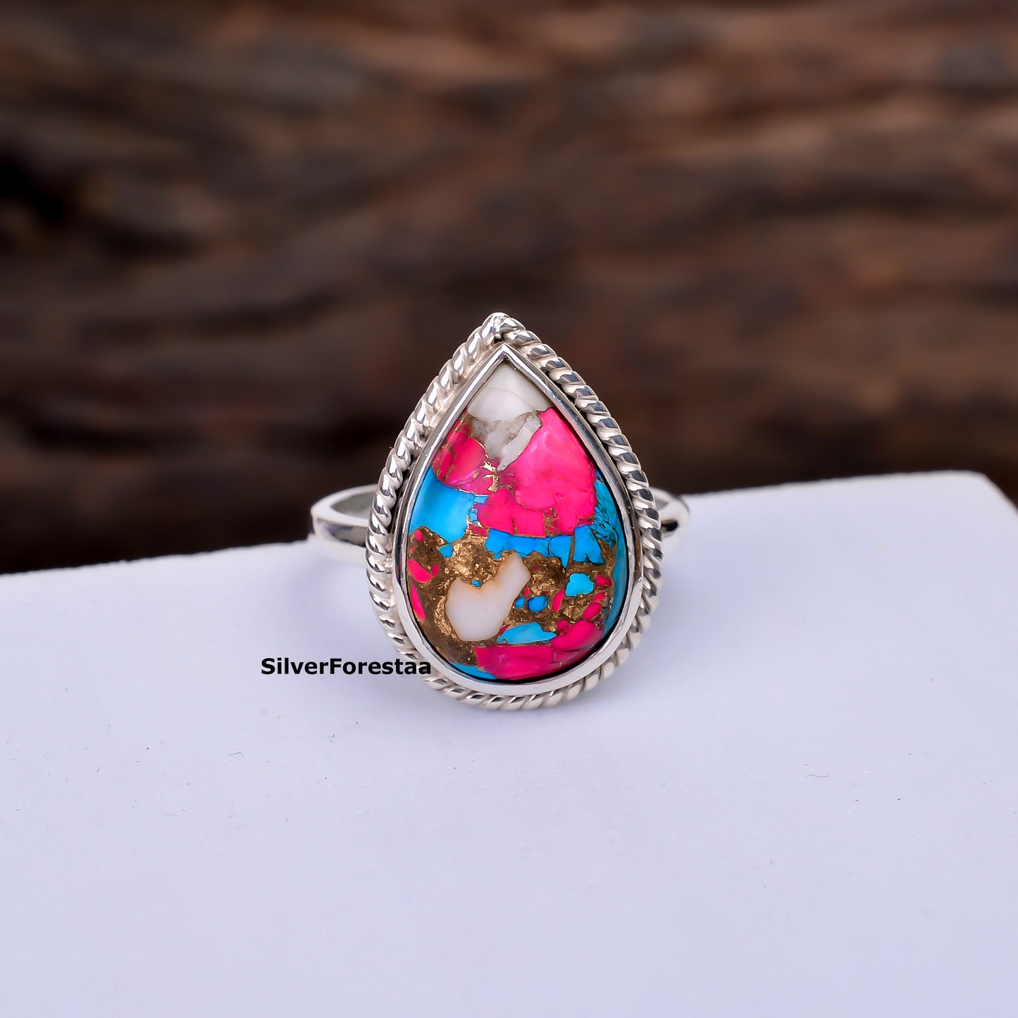 Artisan Cotton Candy Turquoise Ring in Pure Sterling Silver