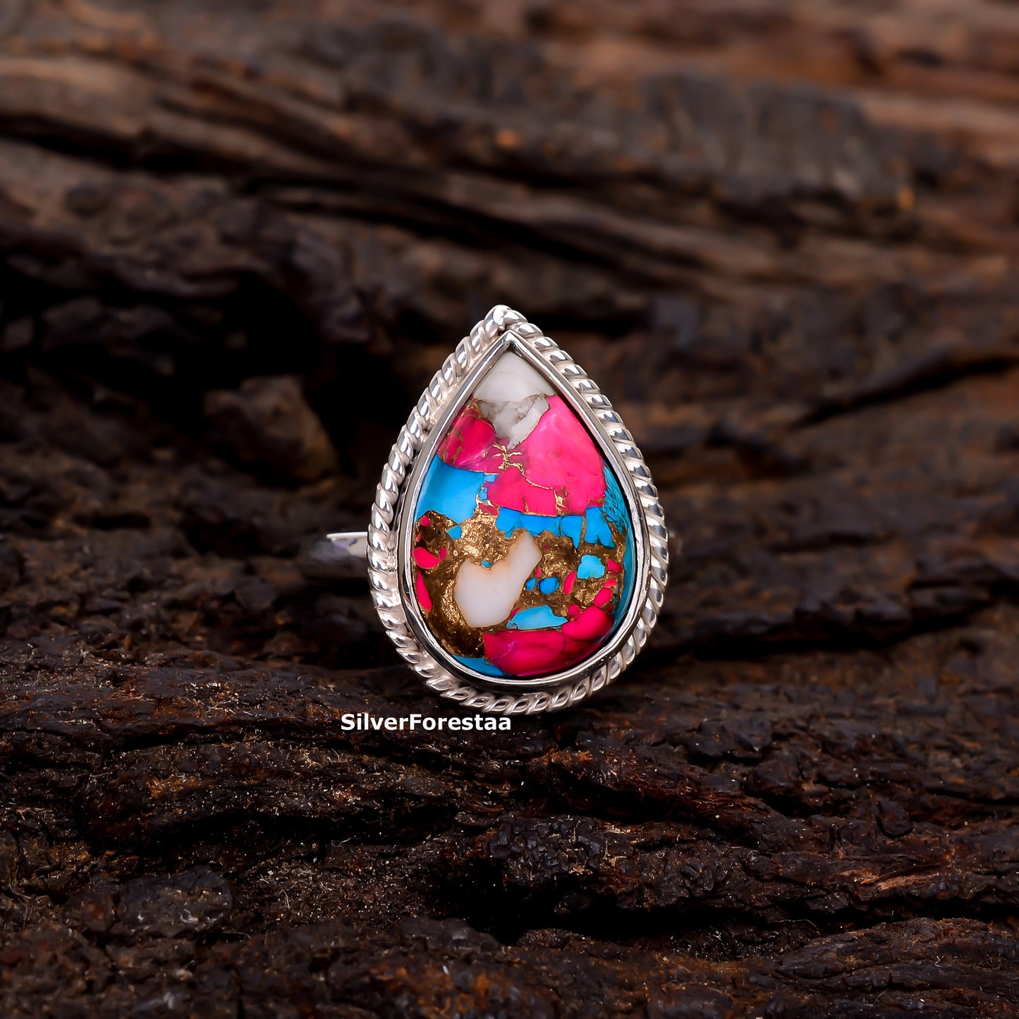 Artisan Cotton Candy Turquoise Ring in Pure Sterling Silver
