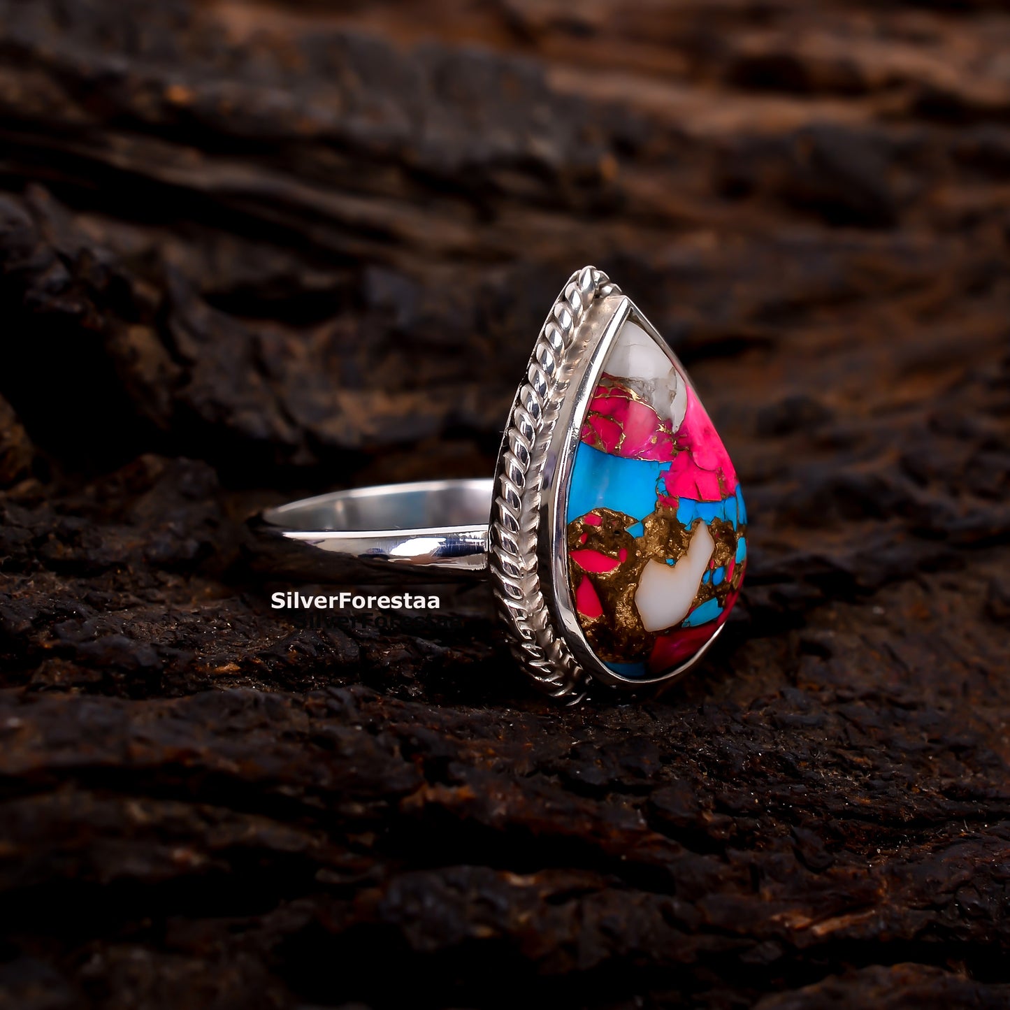 Artisan Cotton Candy Turquoise Ring in Pure Sterling Silver