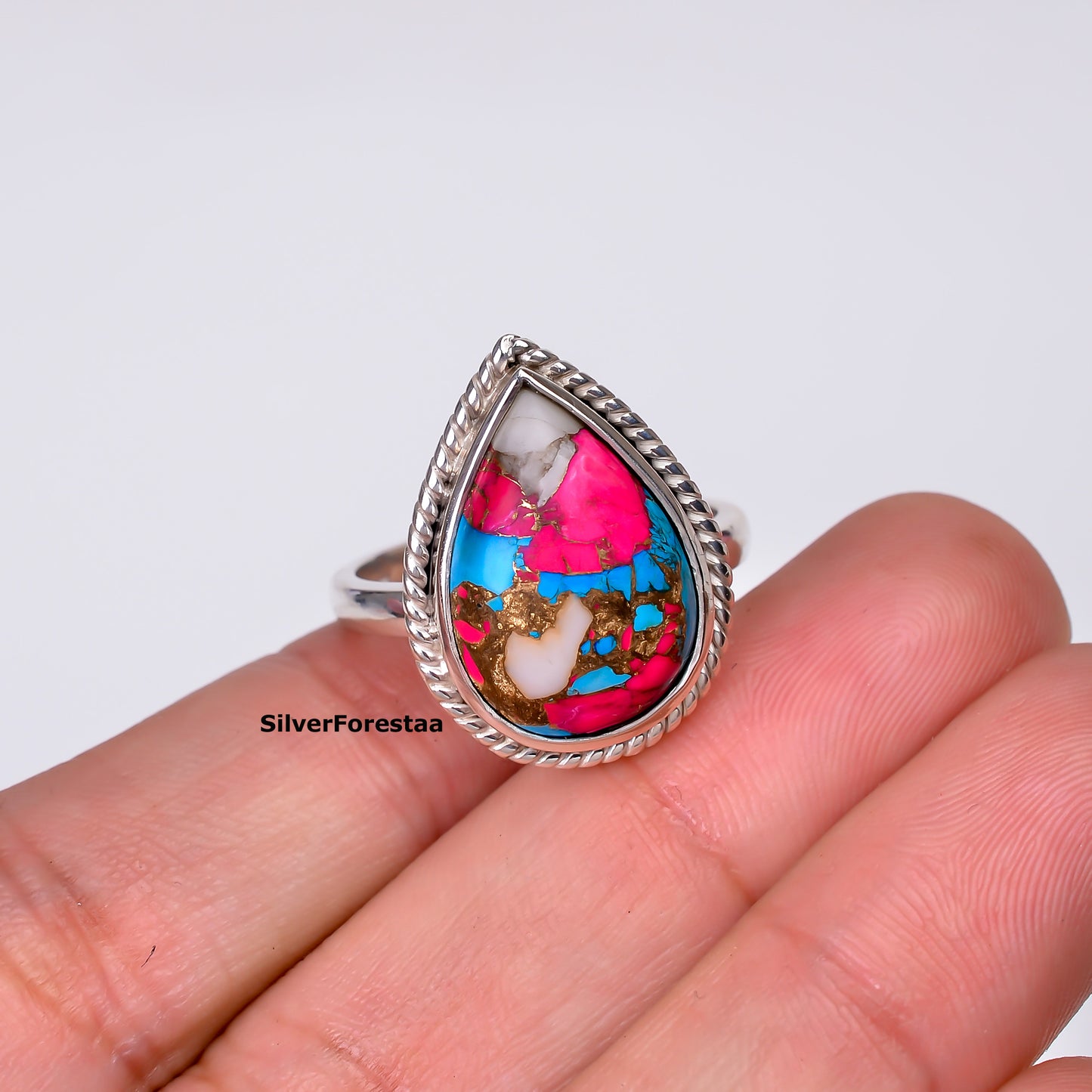 Artisan Cotton Candy Turquoise Ring in Pure Sterling Silver