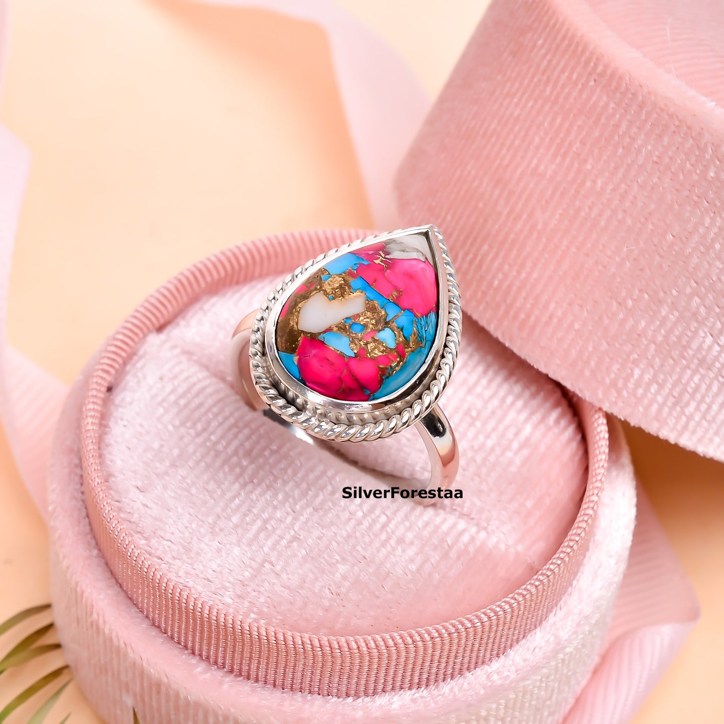 Artisan Cotton Candy Turquoise Ring in Pure Sterling Silver