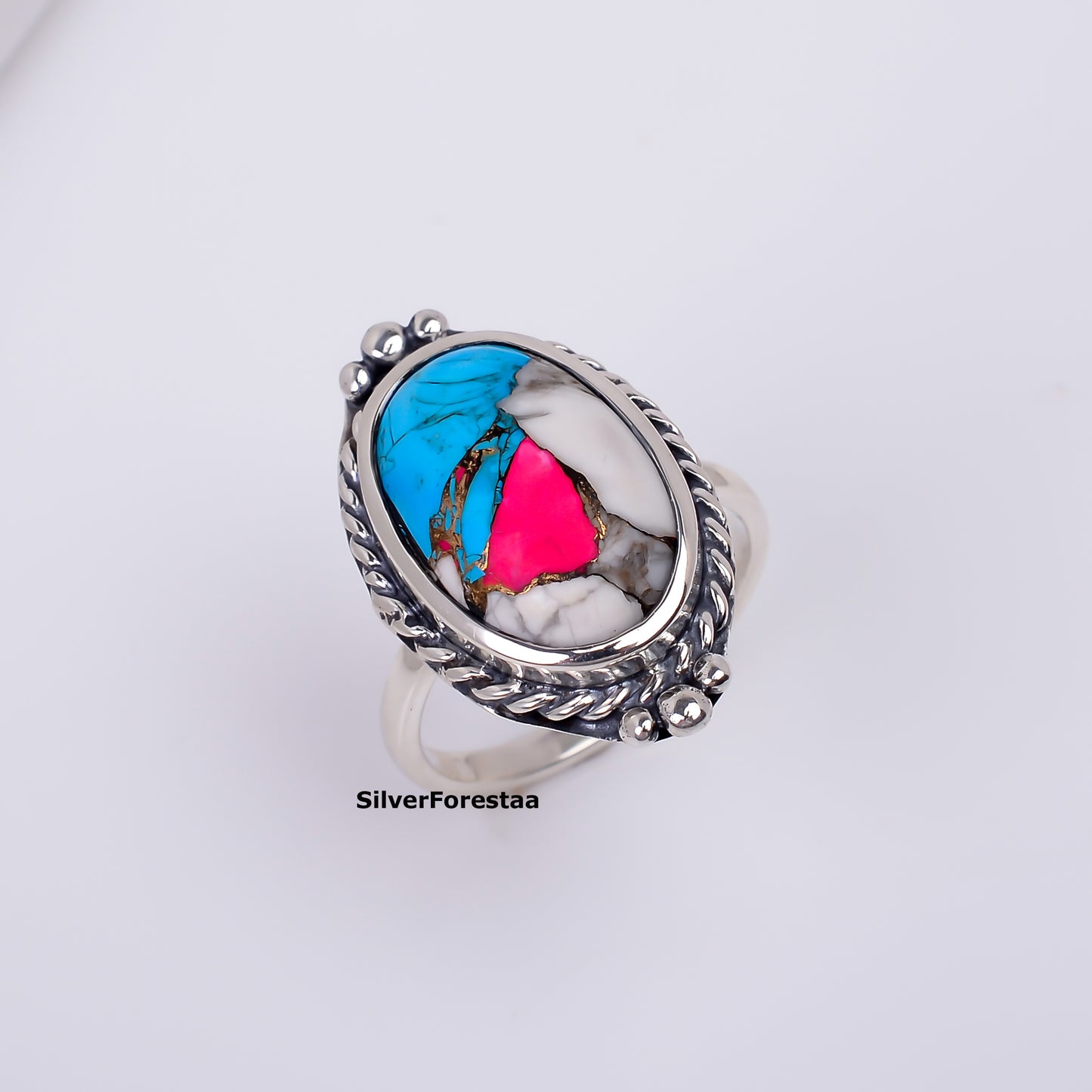 Cotton Candy Turquoise Gemstone Ring – Elegant Silver Setting