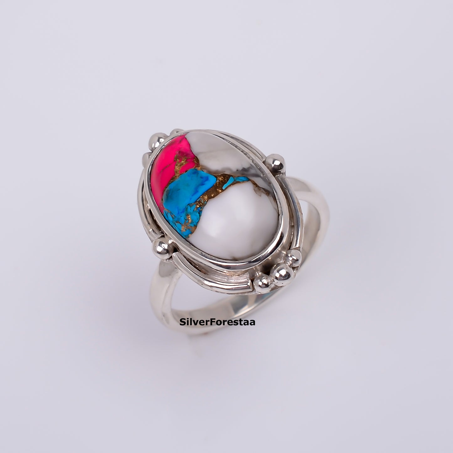 Pastel Turquoise Magic – 925 Sterling Silver Cotton Candy Ring