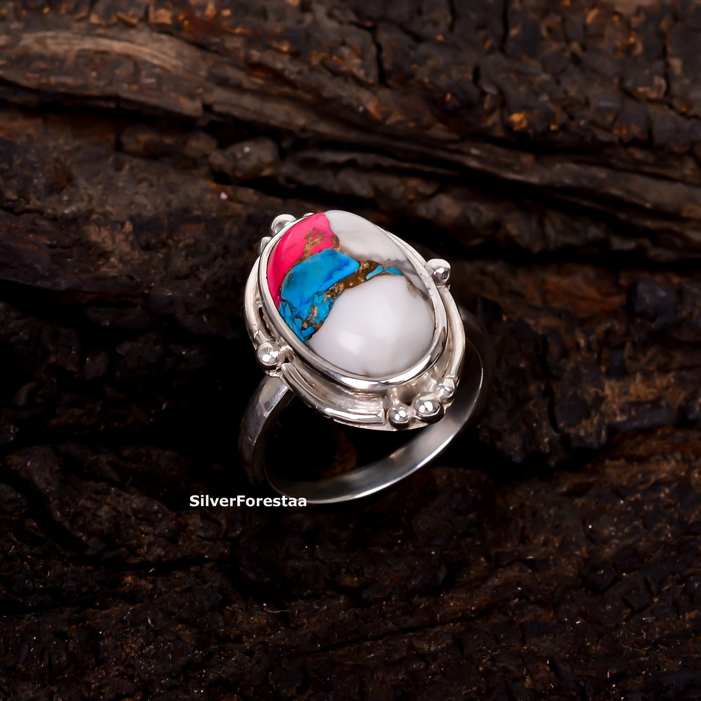 Pastel Turquoise Magic – 925 Sterling Silver Cotton Candy Ring