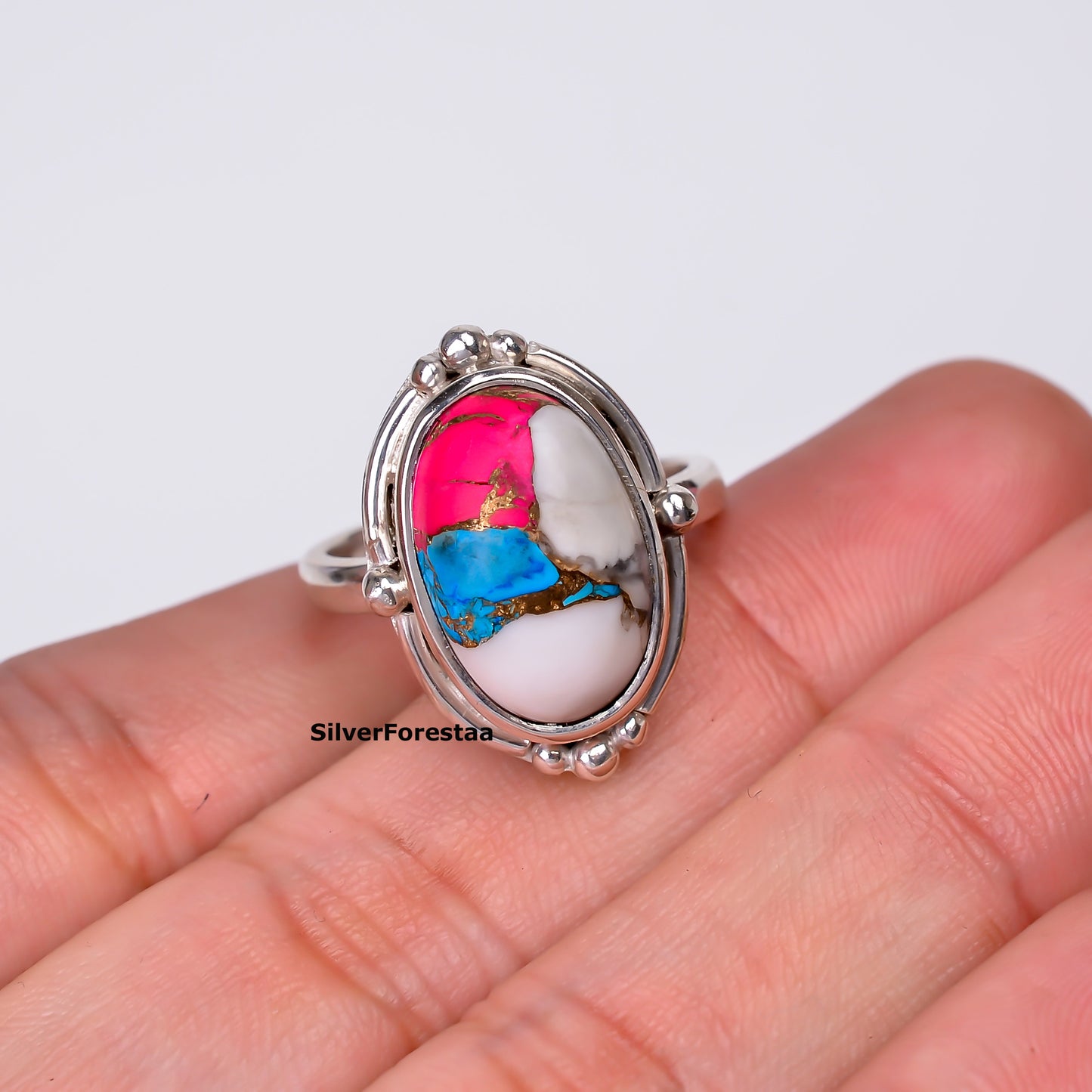 Pastel Turquoise Magic – 925 Sterling Silver Cotton Candy Ring