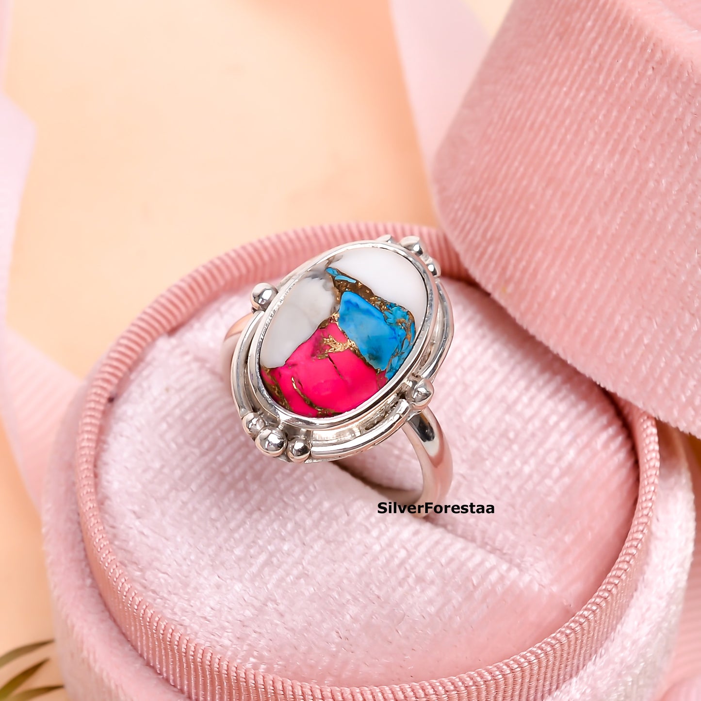 Pastel Turquoise Magic – 925 Sterling Silver Cotton Candy Ring