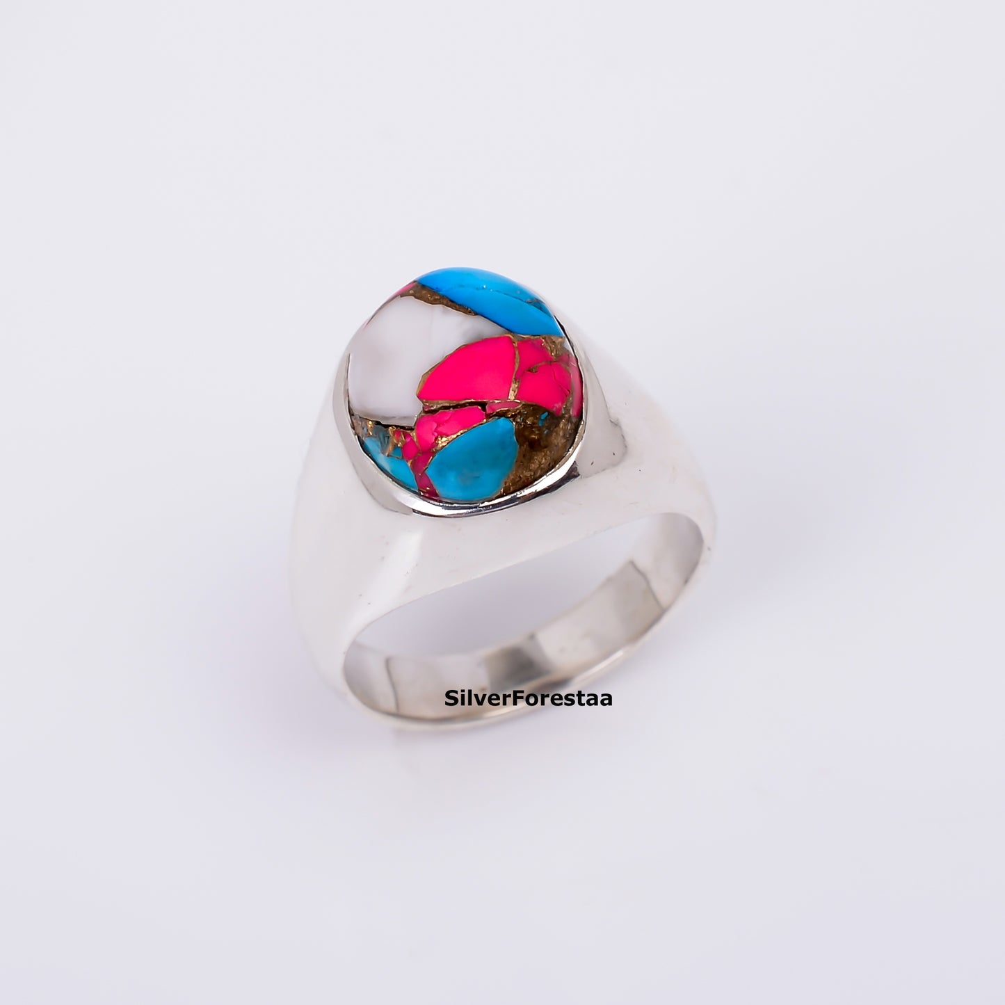 Handcrafted Cotton Candy Turquoise Ring – 925 Silver Boho Gem