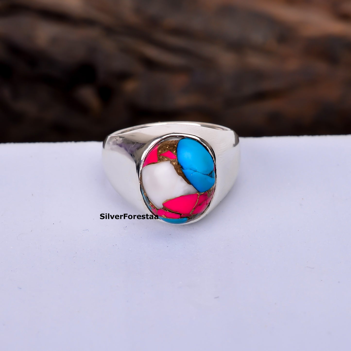 Handcrafted Cotton Candy Turquoise Ring – 925 Silver Boho Gem