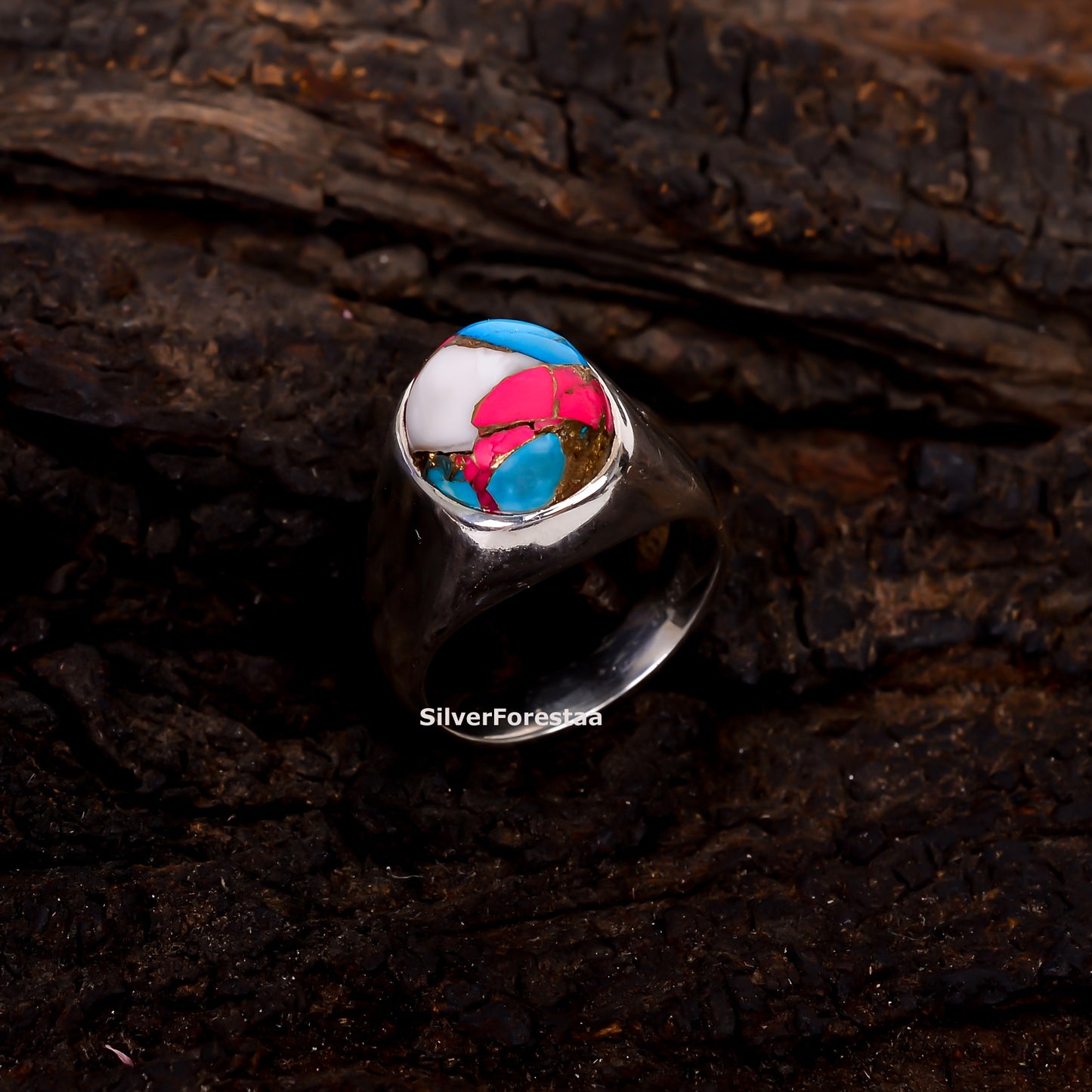Handcrafted Cotton Candy Turquoise Ring – 925 Silver Boho Gem