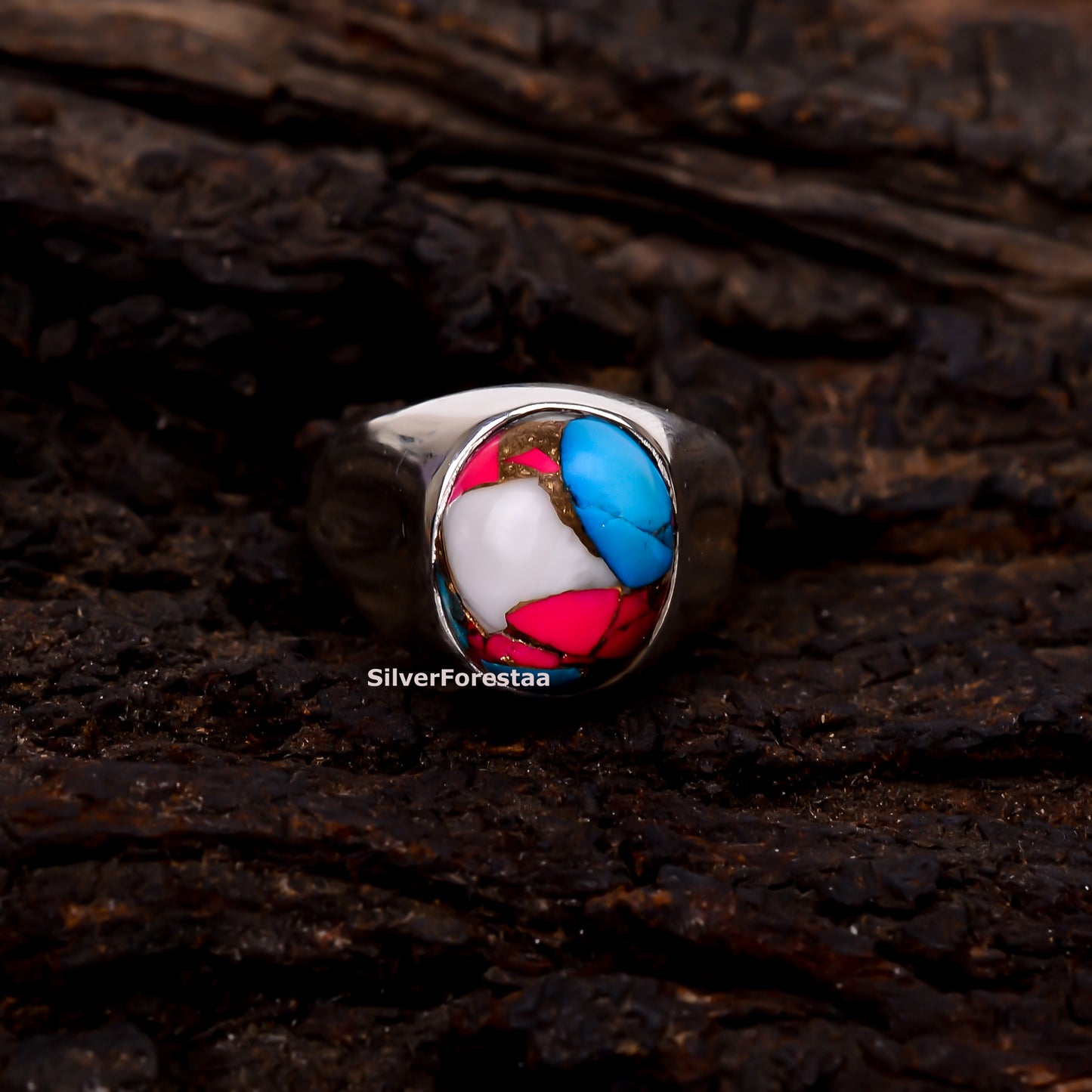 Handcrafted Cotton Candy Turquoise Ring – 925 Silver Boho Gem