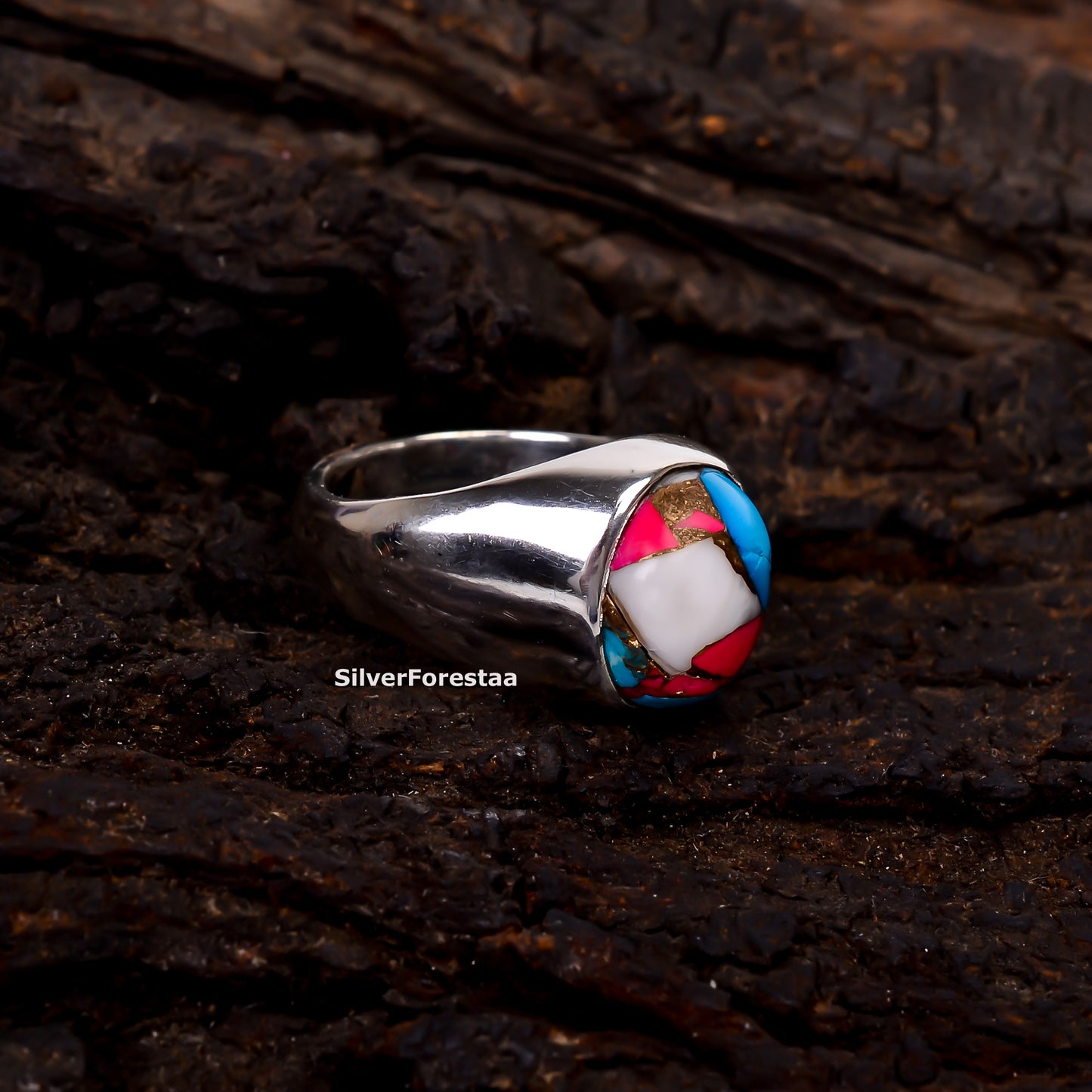 Handcrafted Cotton Candy Turquoise Ring – 925 Silver Boho Gem