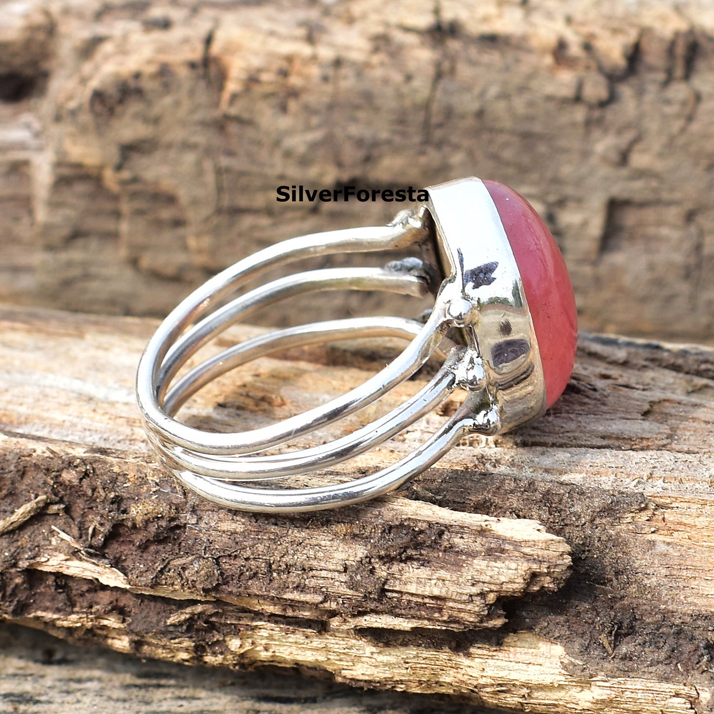 Pink Rhodochrosite Ring – 925 Silver Statement Jewelry