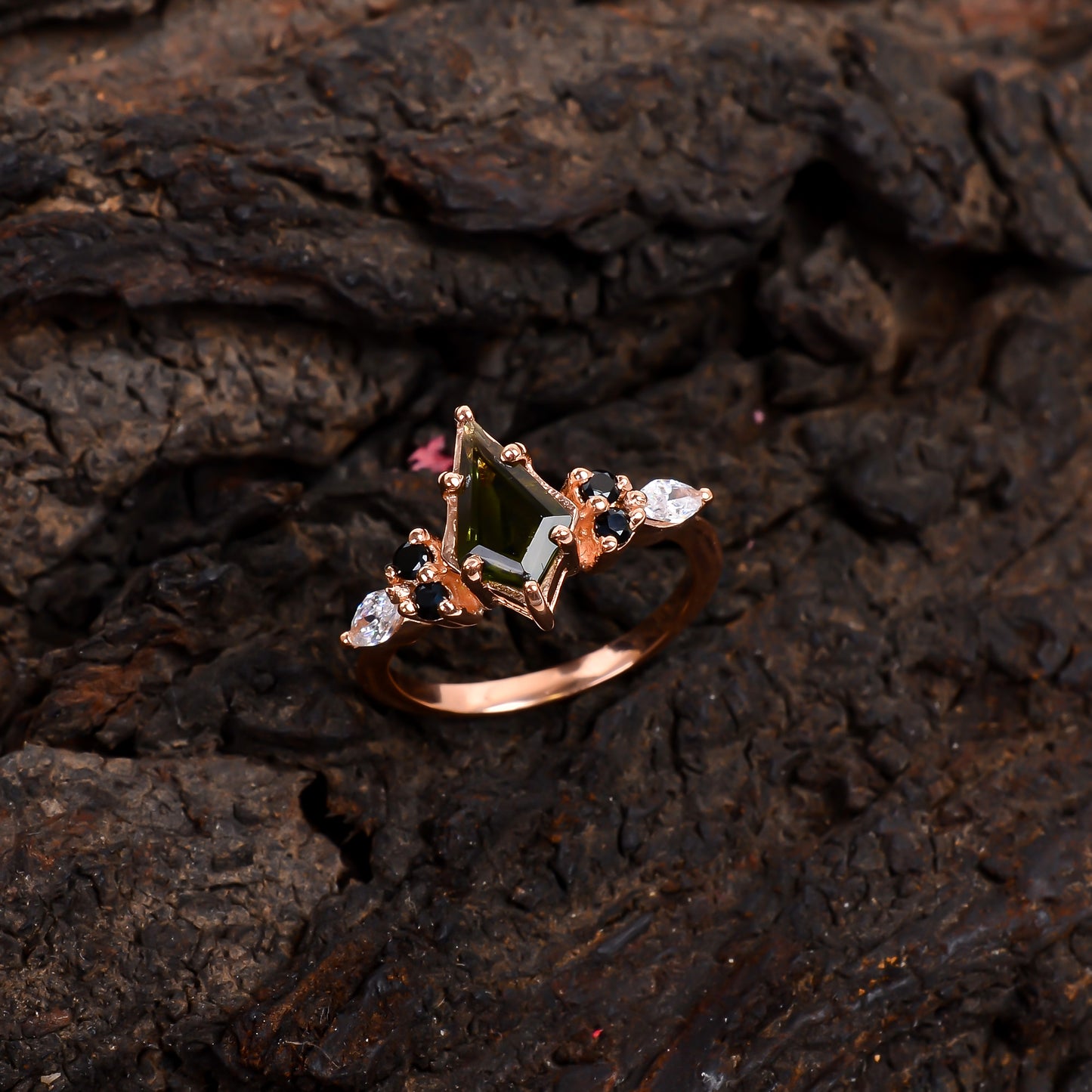 Moldavite Sterling Silver Ring - Bridal Jewelry