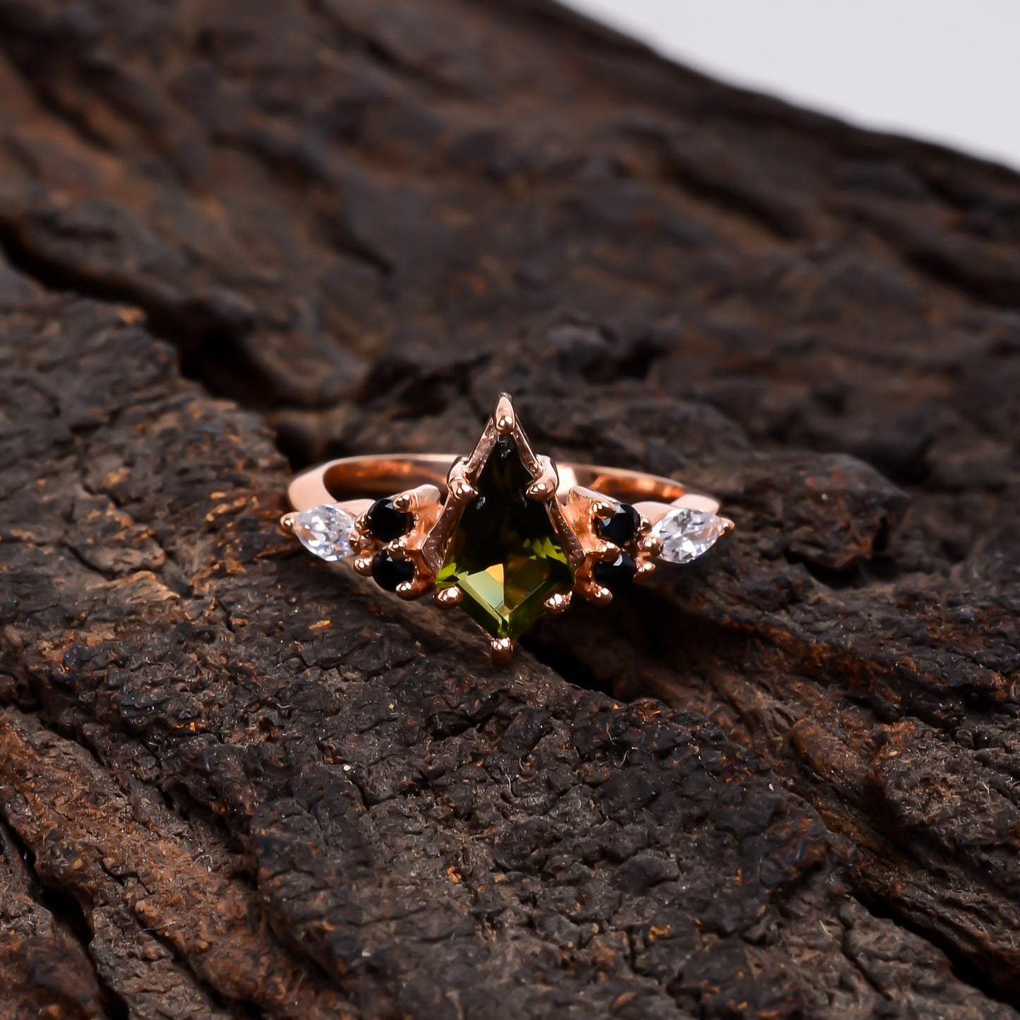 Moldavite Sterling Silver Ring - Bridal Jewelry