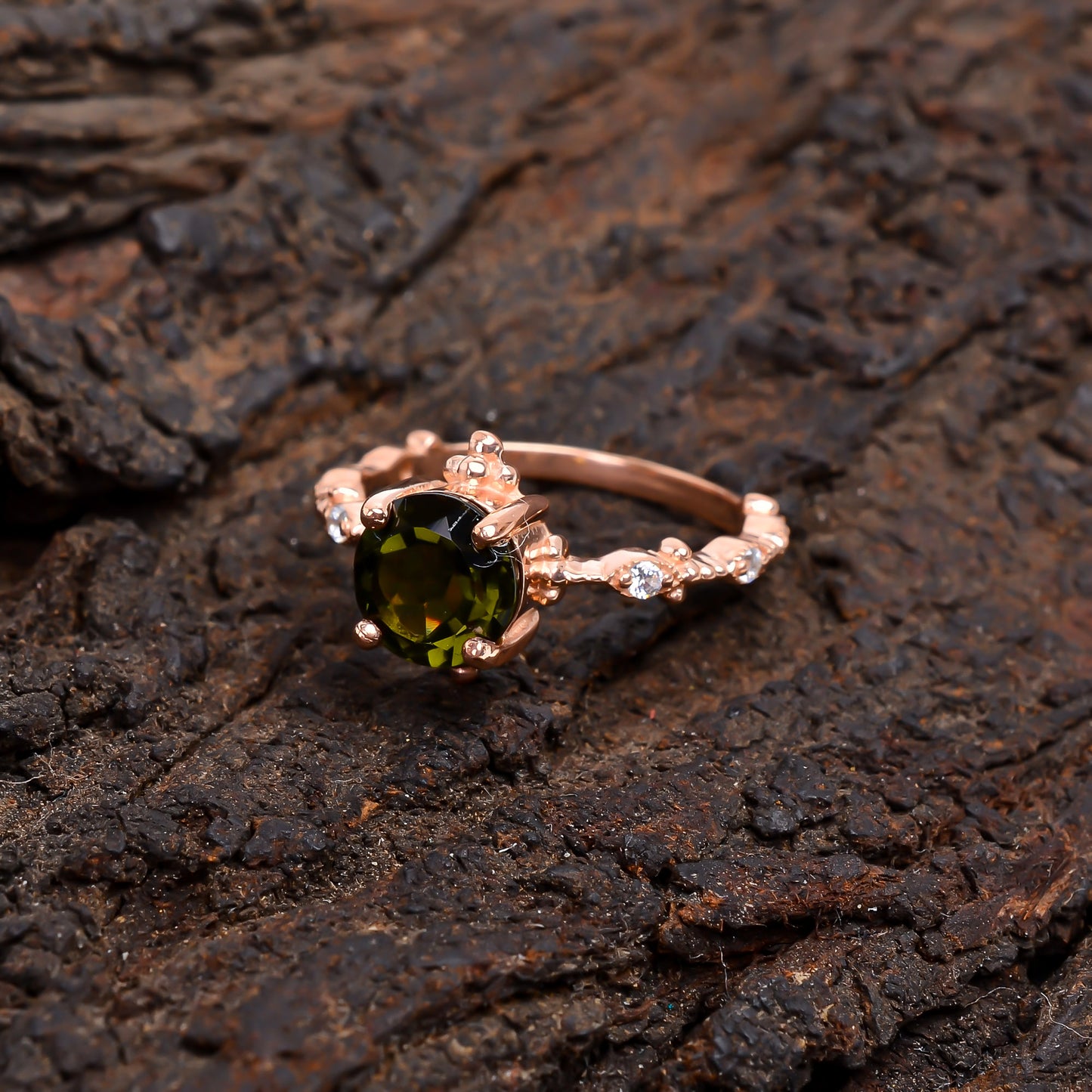 Genuine Polished Faceted Moldavite Silver Ring
