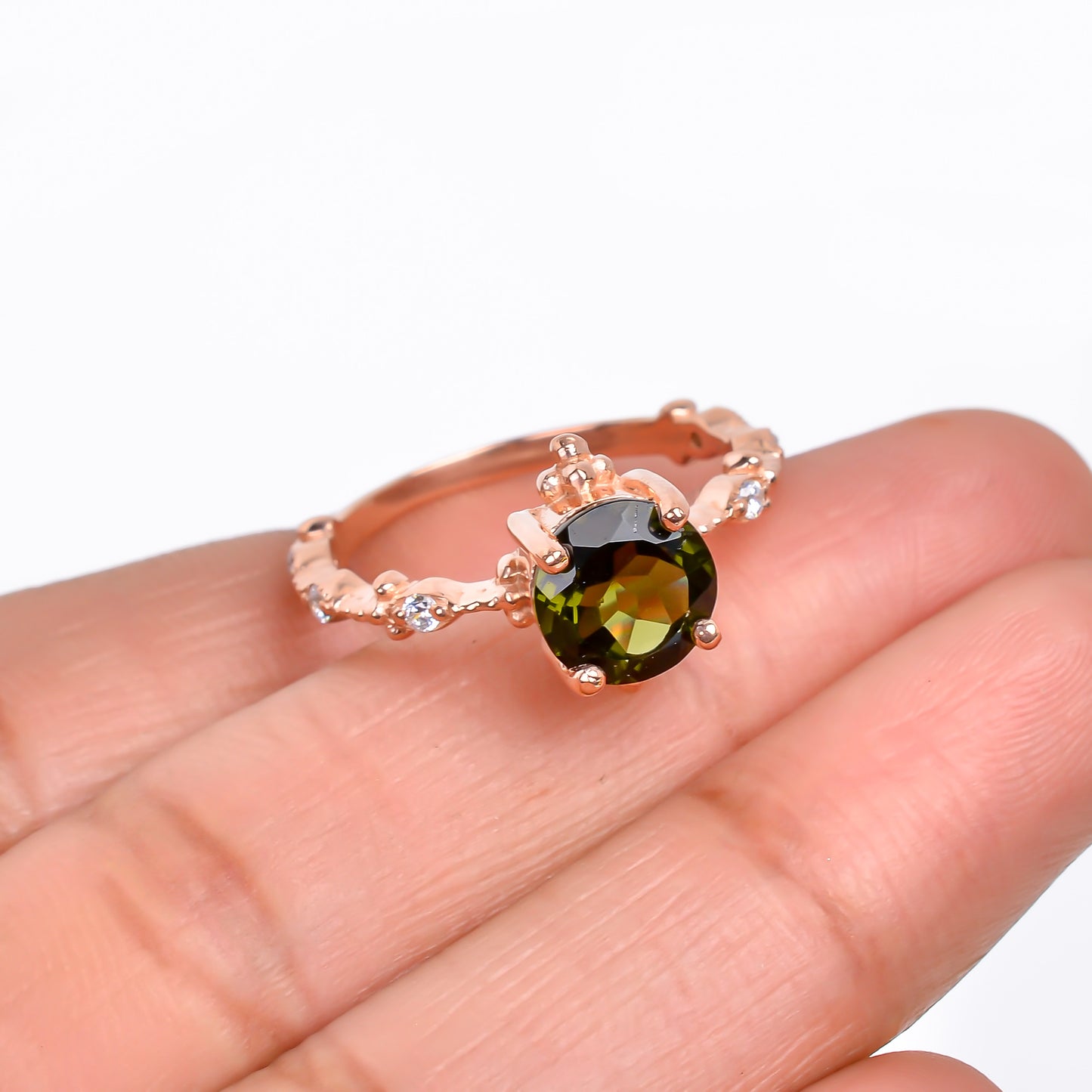 Genuine Polished Faceted Moldavite Silver Ring