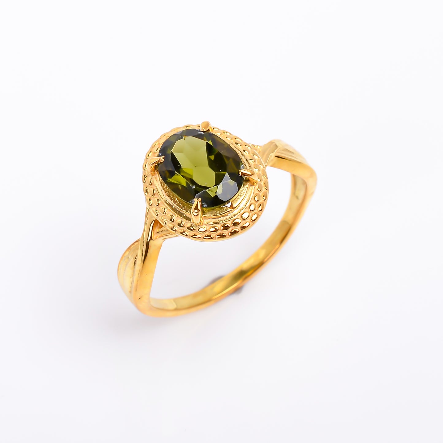 Polished Moldavite Sterling Silver Bridal Ring for Her