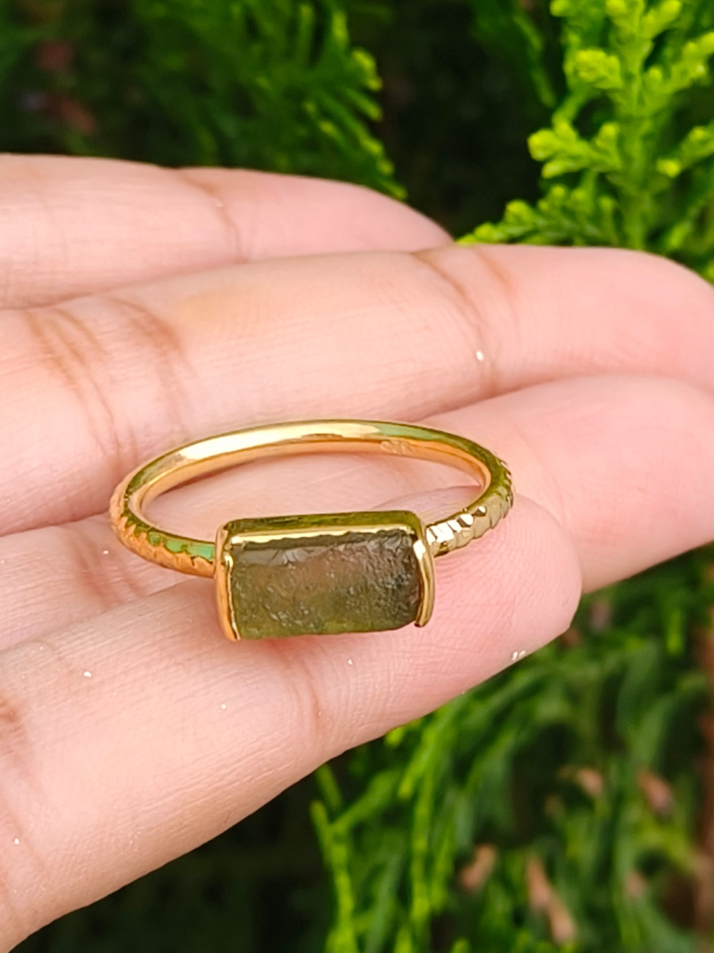 Raw Moldavite Handmade Ring | 925 Silver - SilverForestaa