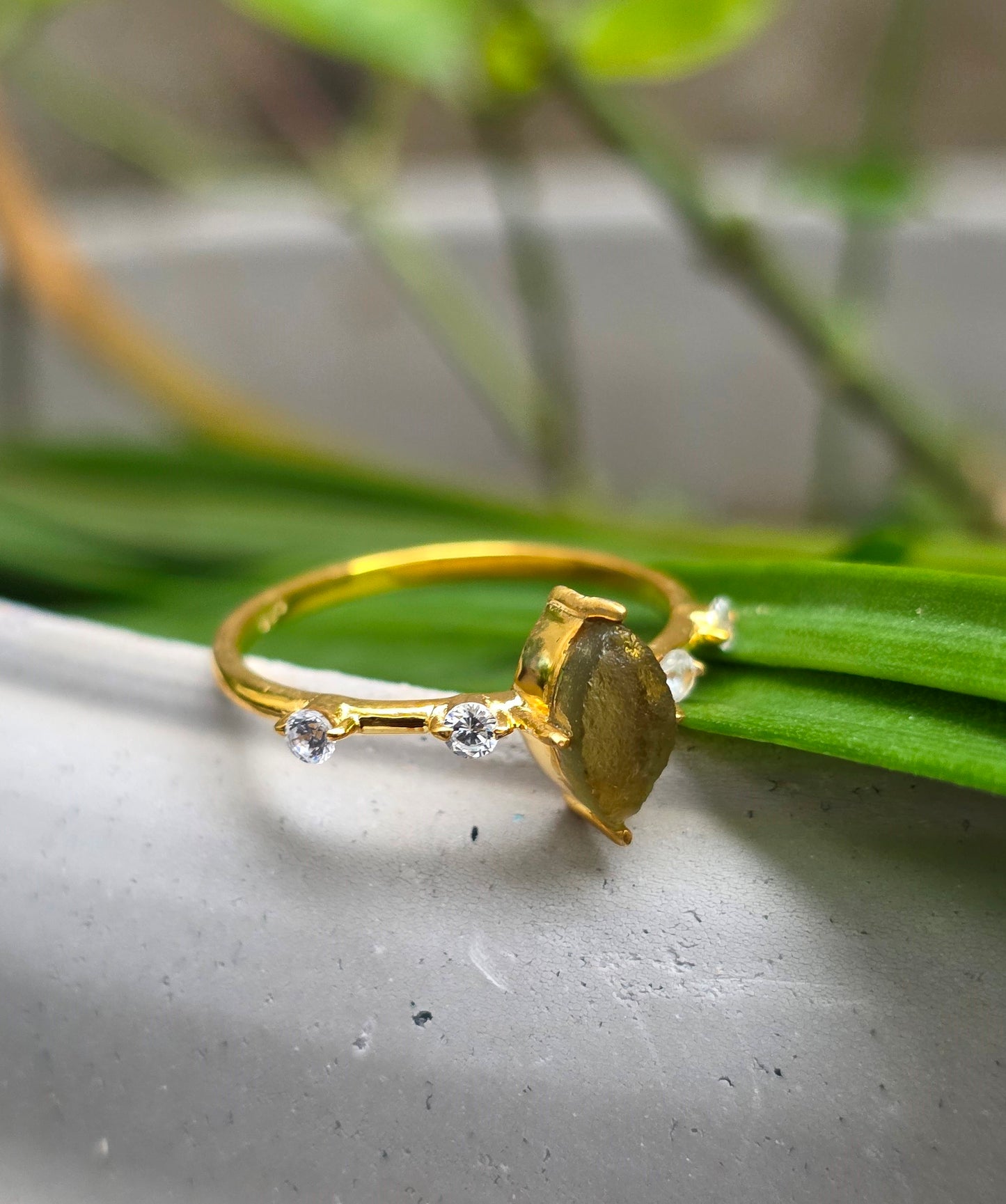 Minimalist Moldavite Engagement Ring - SilverForestaa